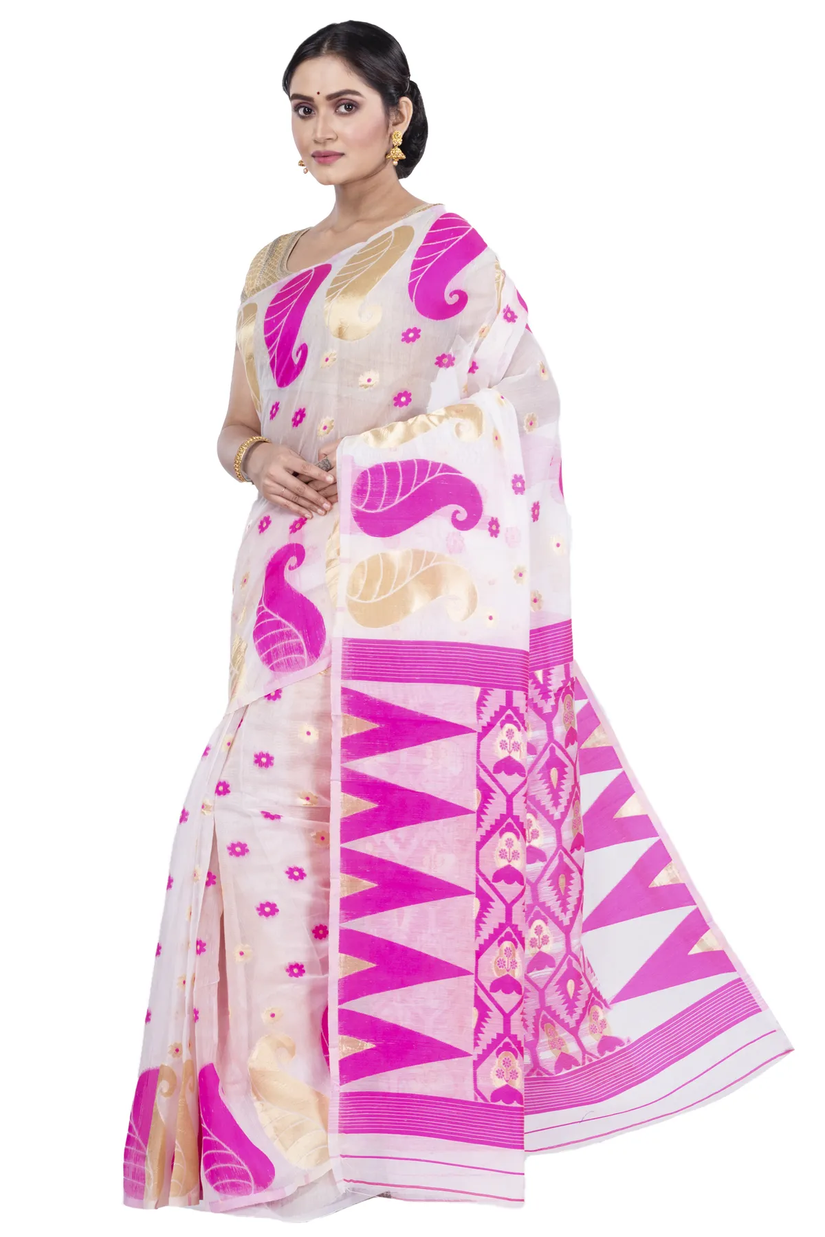 DipDiya Pure Cotton Pink Amachal Jmdni Elegance in Every Weave Jamdani Sarees