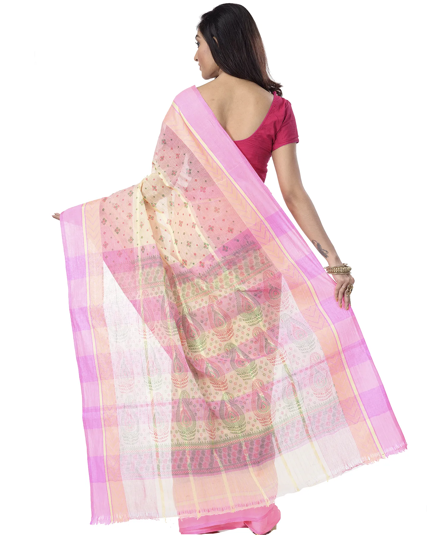 DipDiya Pure Cotton Pink ANARKOLI PRINT A Legacy Woven Printed Tant Sarees