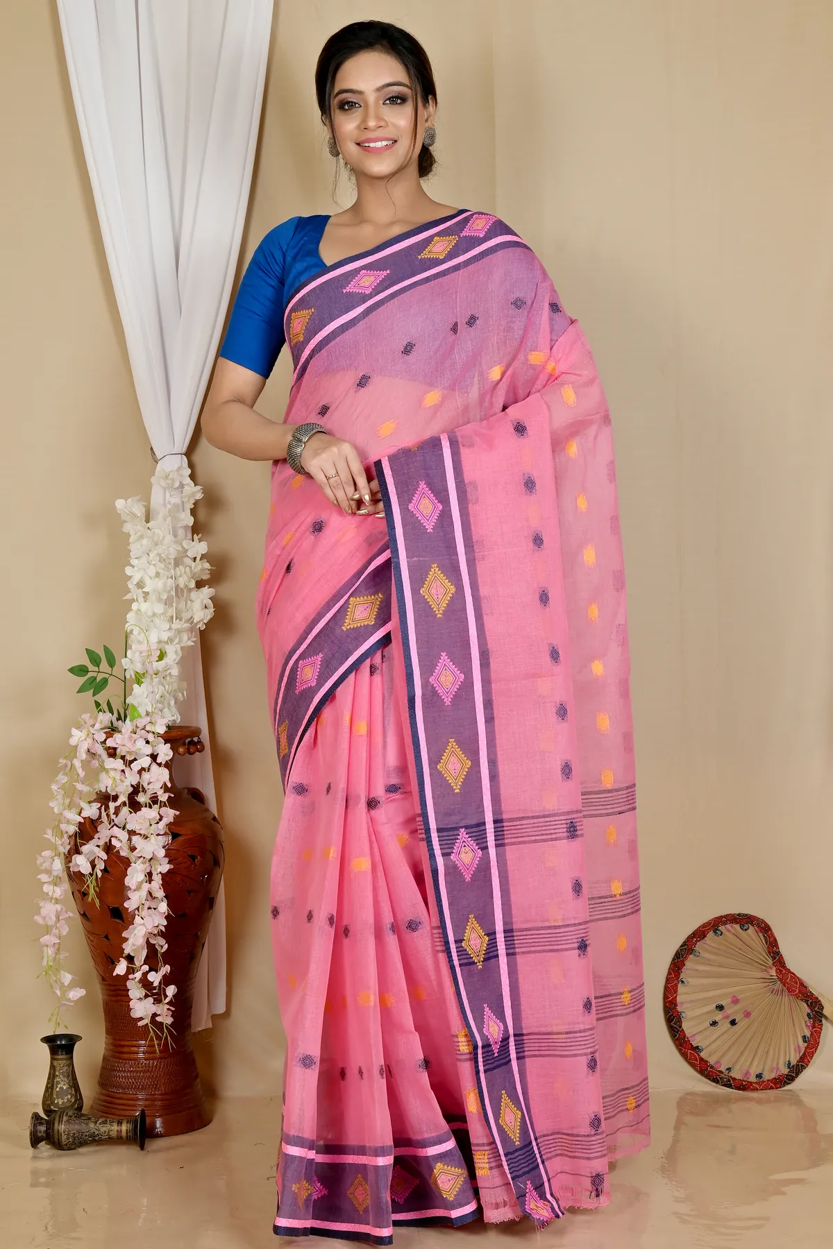 DipDiya Pure Cotton Pink Apula Timeless Bengal Tant Sarees