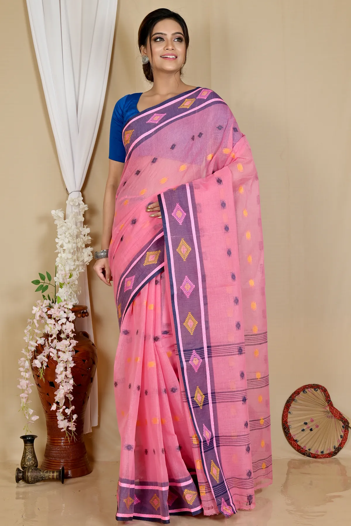 DipDiya Pure Cotton Pink Apula Timeless Bengal Tant Sarees