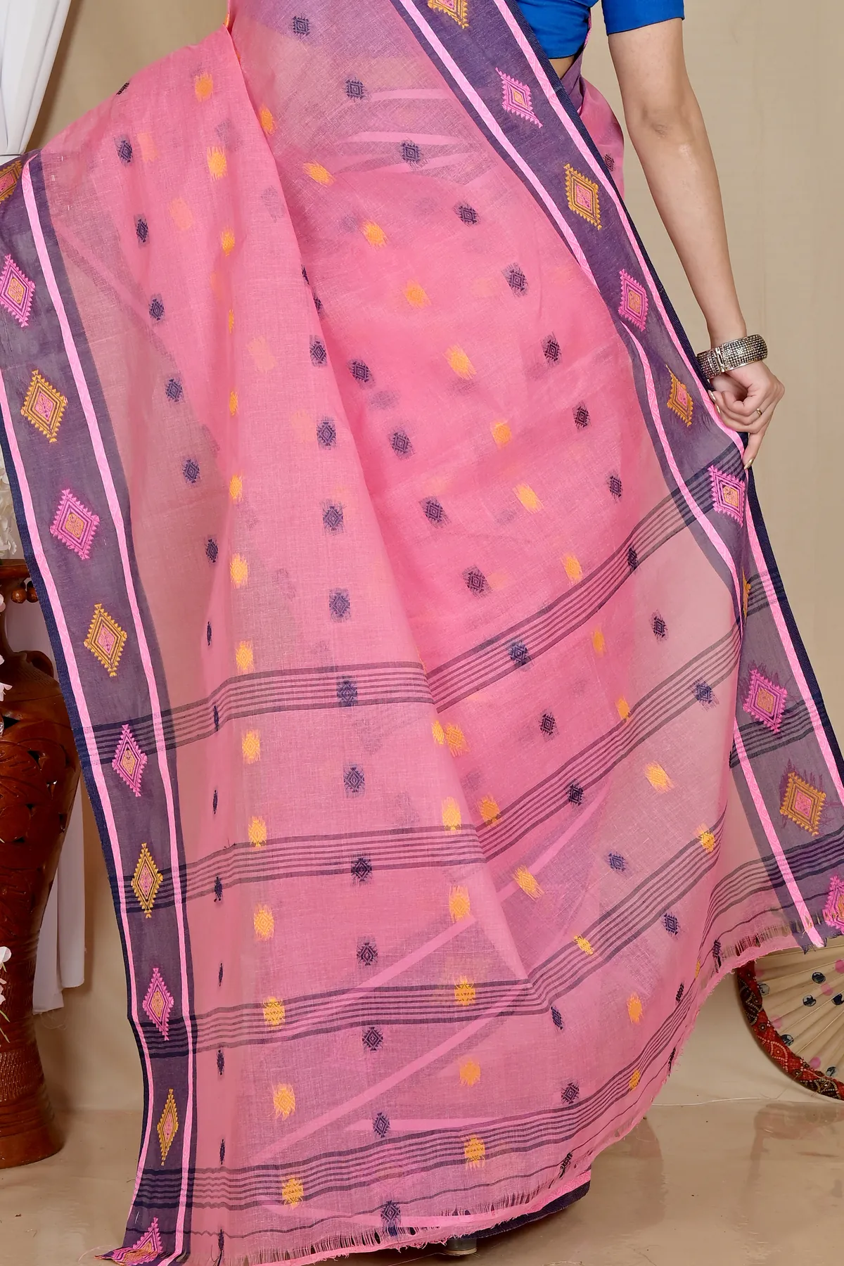 DipDiya Pure Cotton Pink Apula Timeless Bengal Tant Sarees