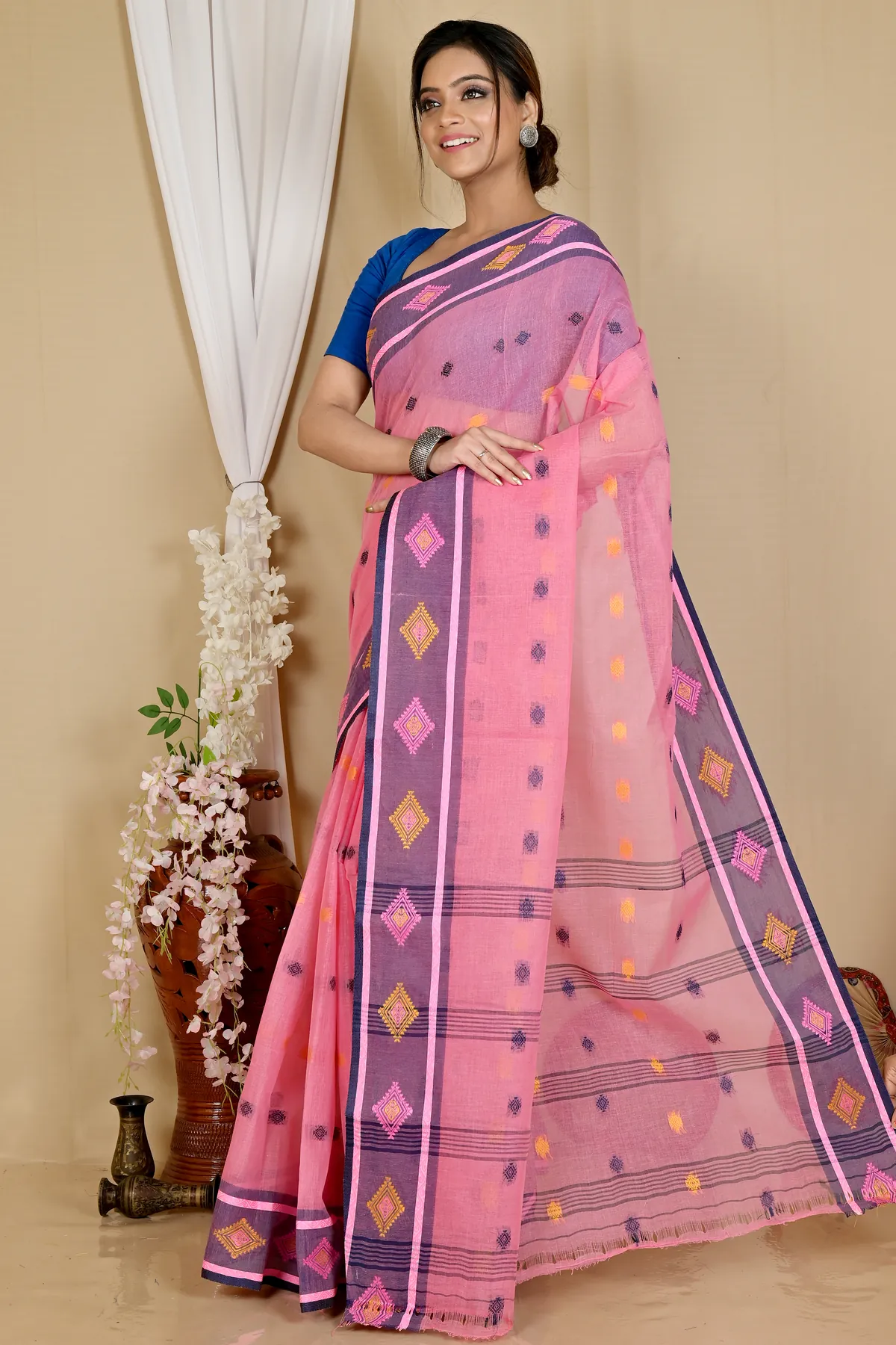 DipDiya Pure Cotton Pink Apula Timeless Bengal Tant Sarees