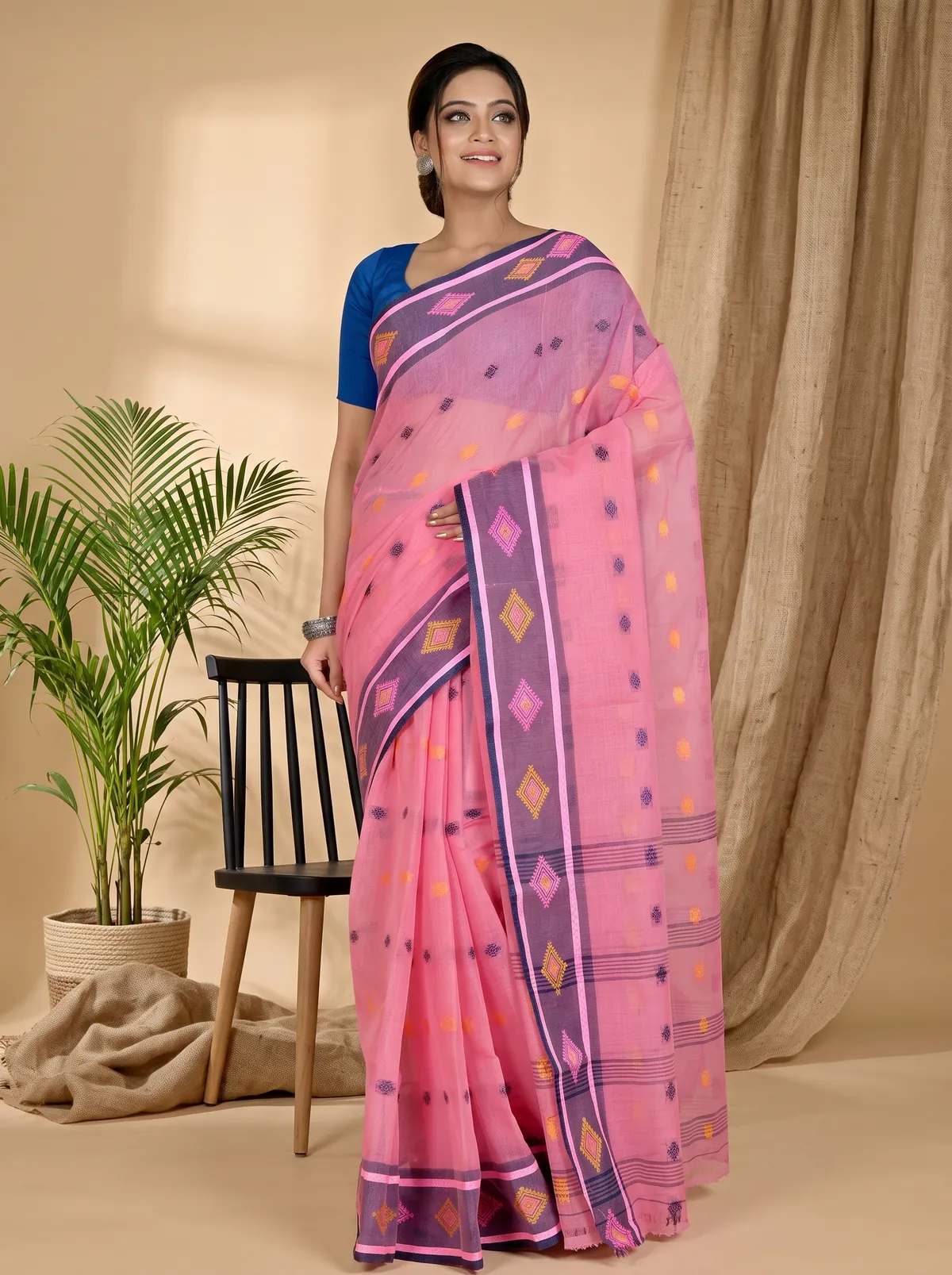 DipDiya Pure Cotton Pink Apula Timeless Bengal Tant Sarees