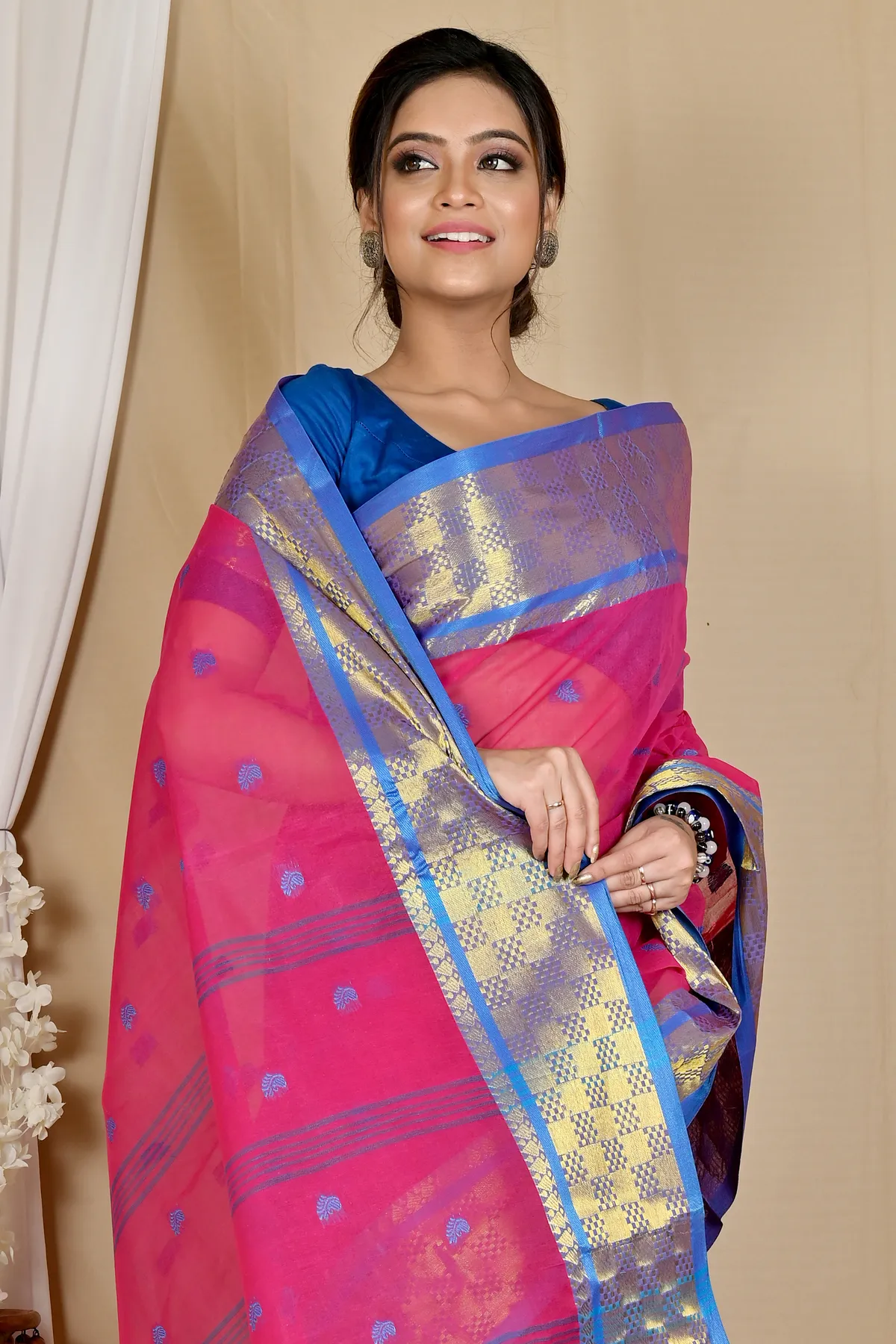 DipDiya Pure Cotton Pink Atula Artisan Woven Tant Sarees