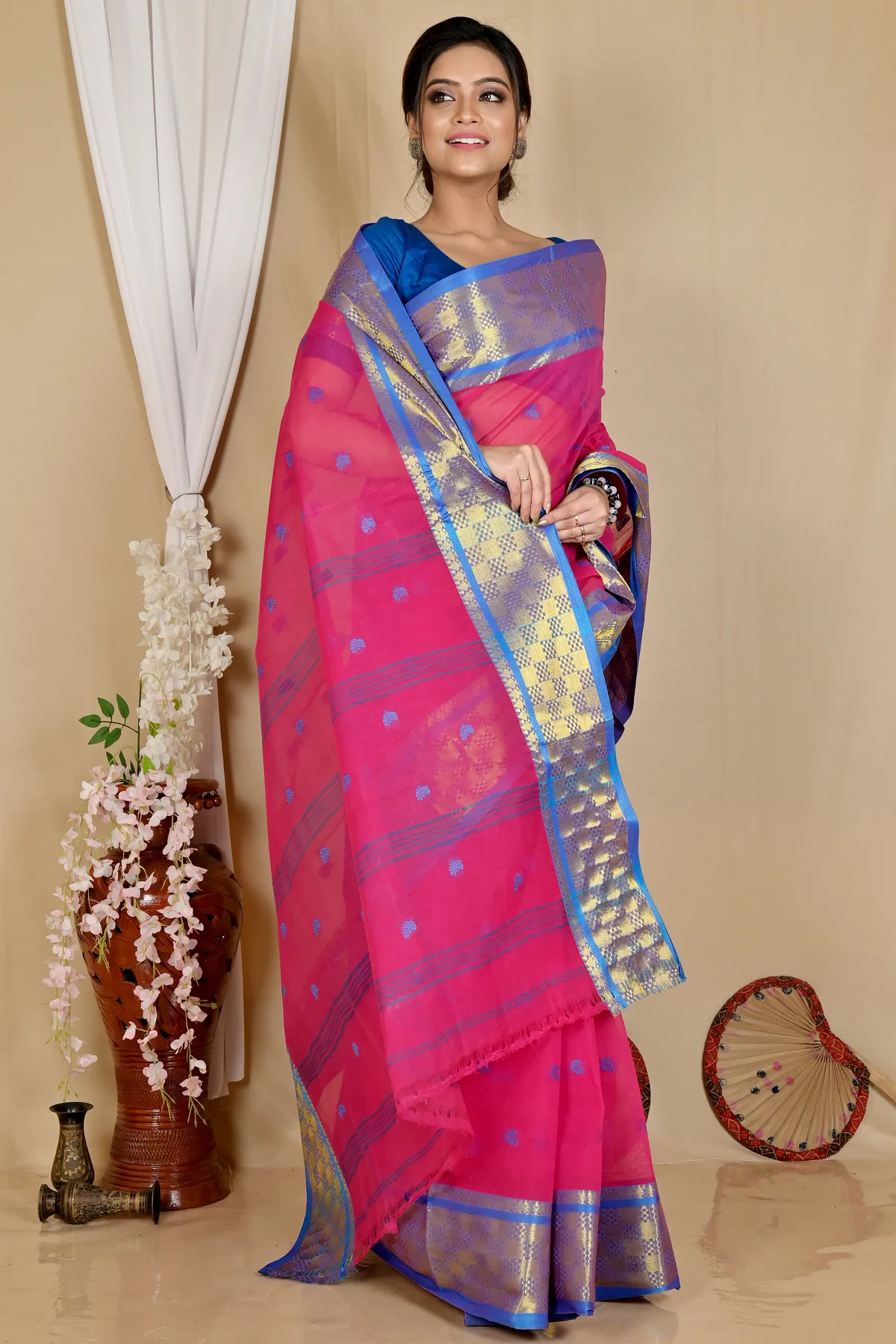 DipDiya Pure Cotton Pink Atula Artisan Woven Tant Sarees