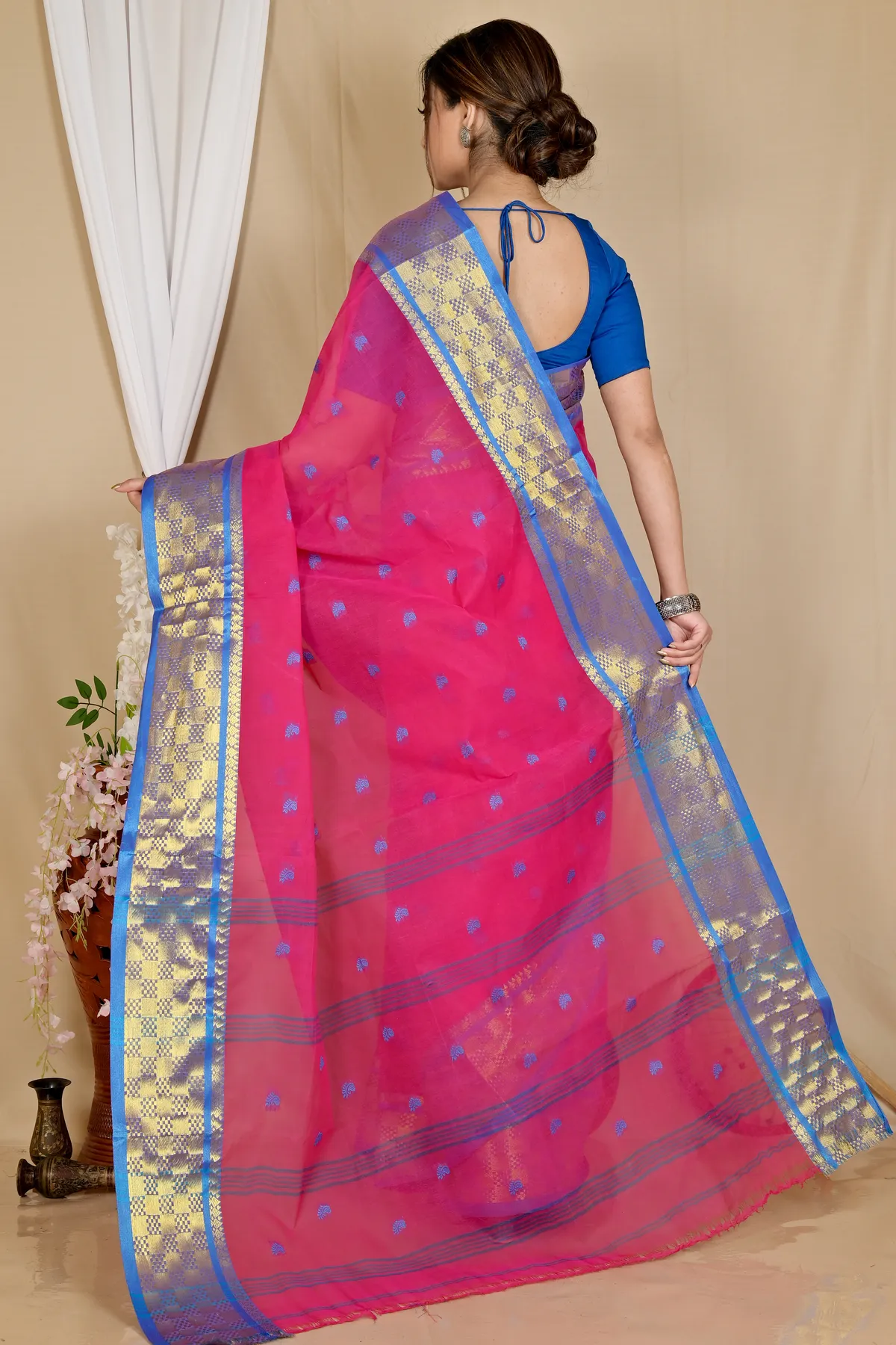 DipDiya Pure Cotton Pink Atula Artisan Woven Tant Sarees