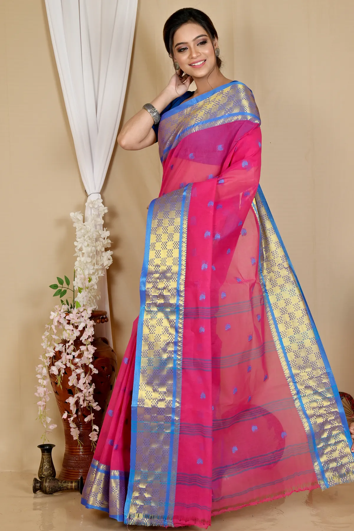 DipDiya Pure Cotton Pink Atula Artisan Woven Tant Sarees