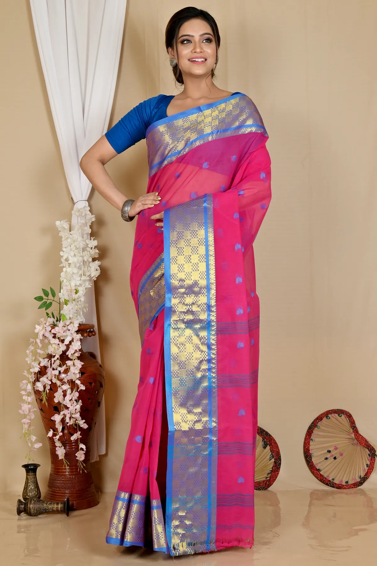 DipDiya Pure Cotton Pink Atula Artisan Woven Tant Sarees