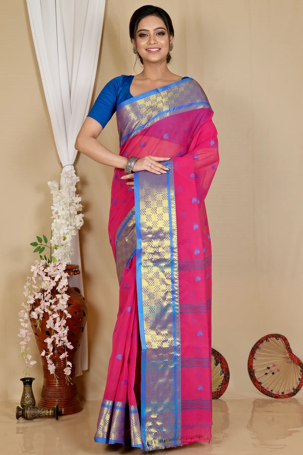 DipDiya Pure Cotton Pink Atula Artisan Woven Tant Sarees