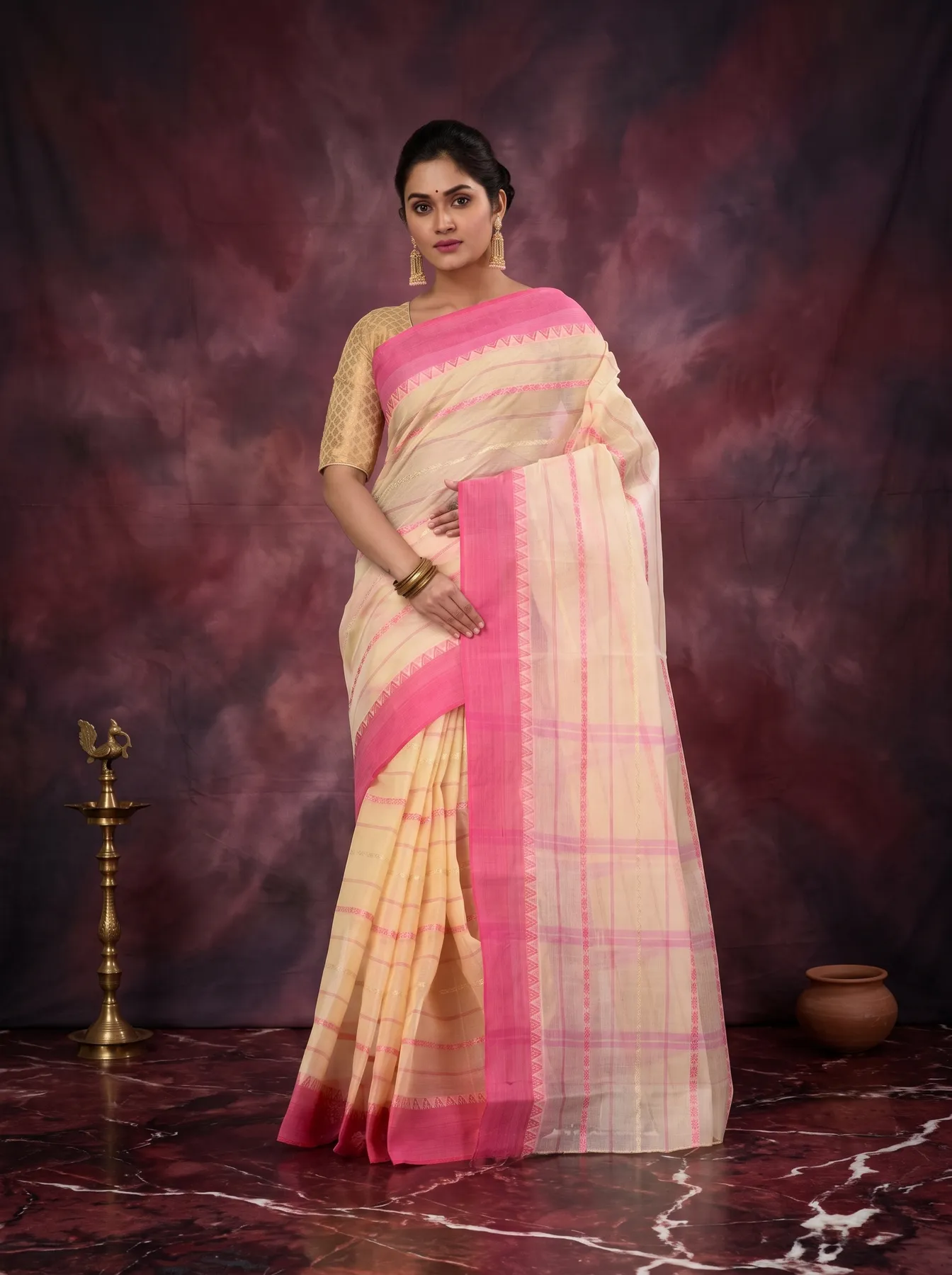 DipDiya Pure Cotton Pink Boysko Crafted by Artisans Tant Sarees