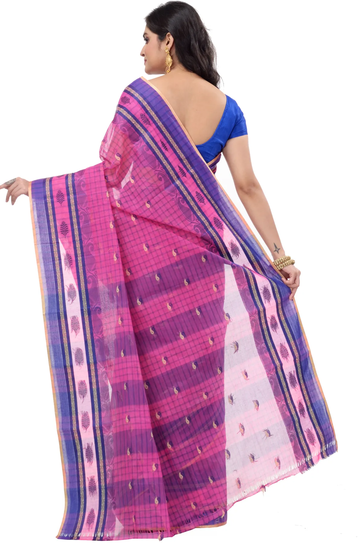 DipDiya Pure Cotton Pink ChakButi Regal Bengali Tant Sarees