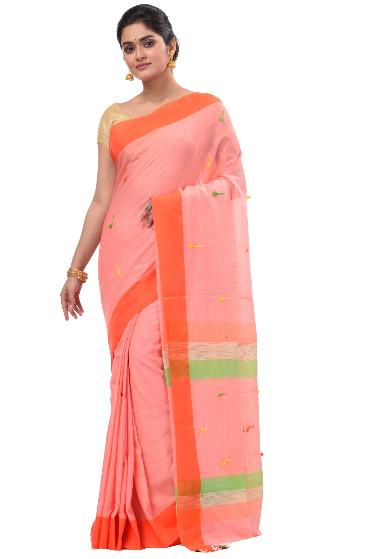 DipDiya Pure Cotton Pink Clacial Desigined Loom to Love Handloom Sarees