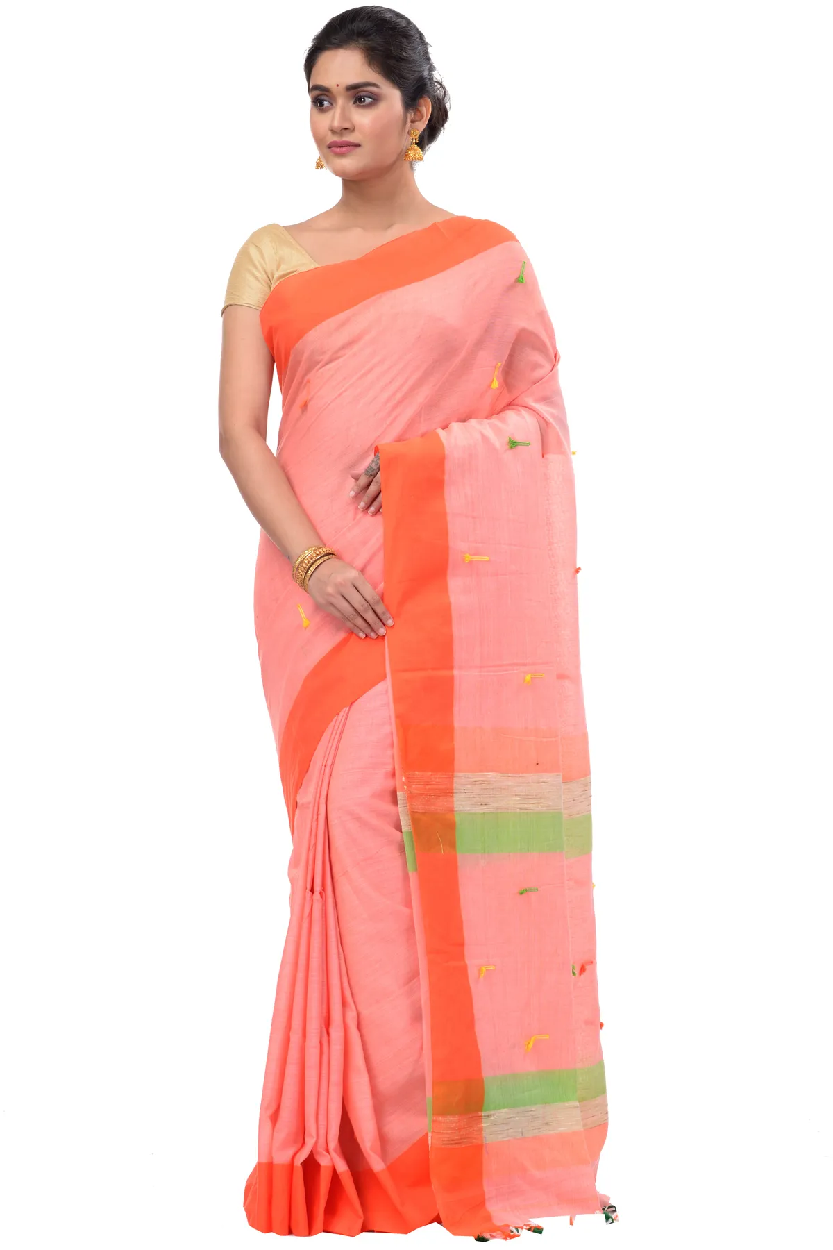 DipDiya Pure Cotton Pink Clacial Desigined Loom to Love Handloom Sarees