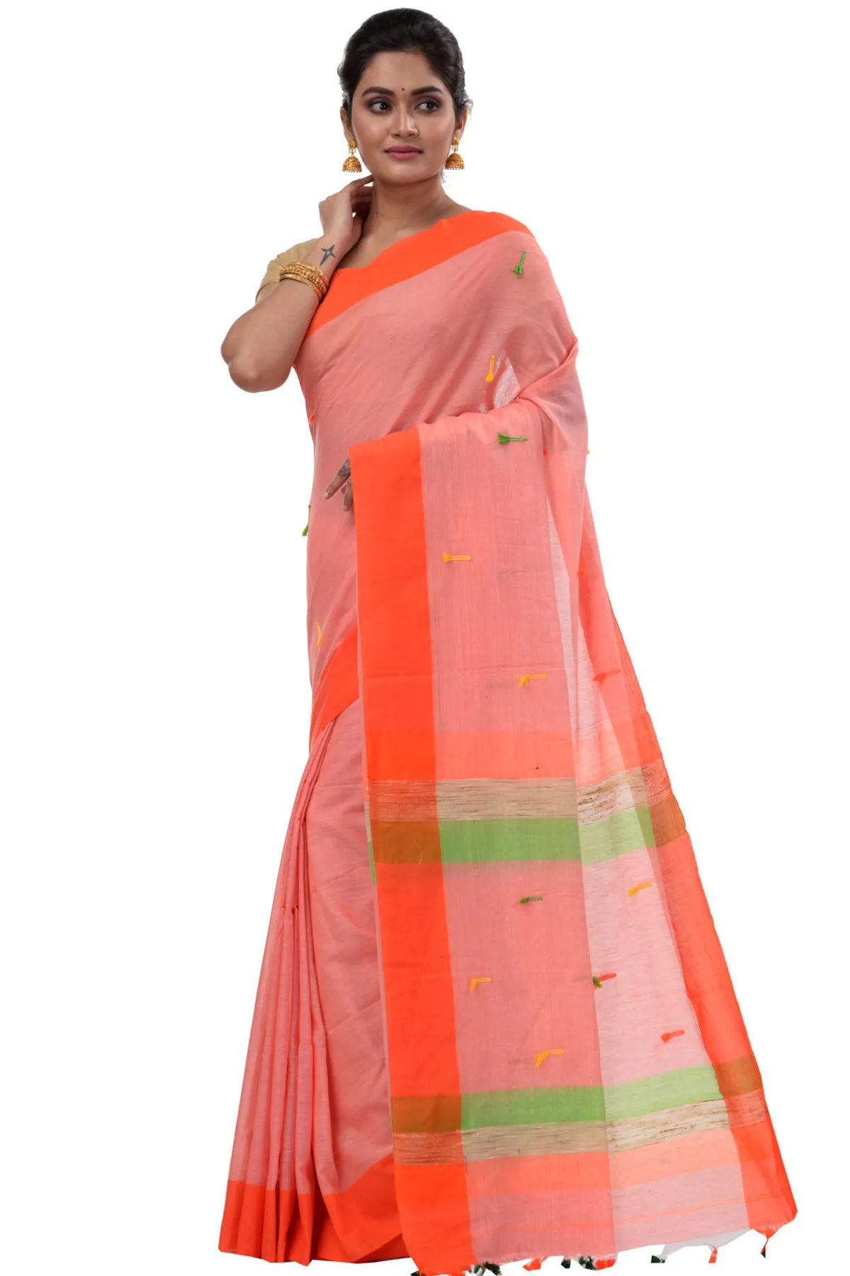DipDiya Pure Cotton Pink Clacial Desigined Loom to Love Handloom Sarees