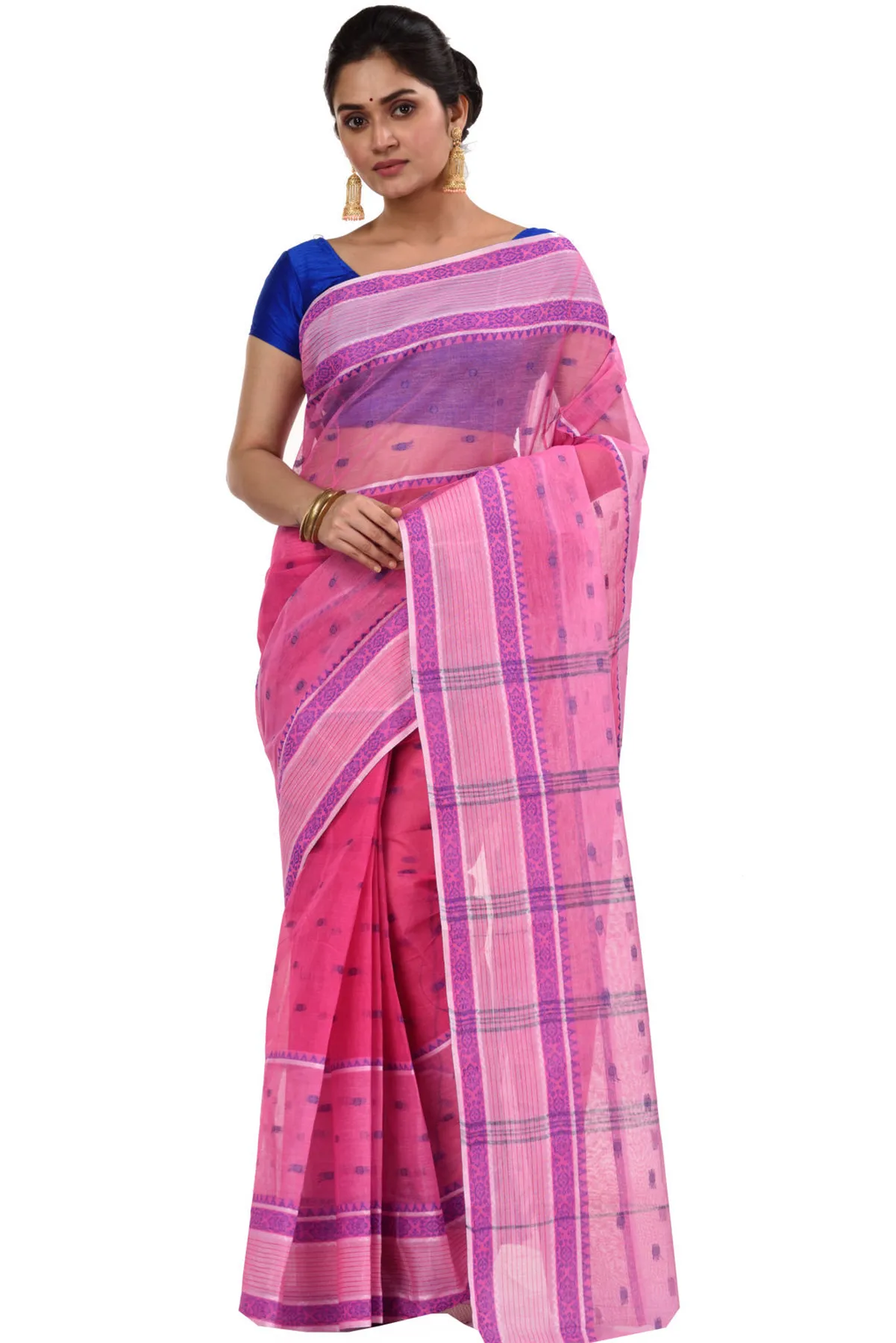 DipDiya Pure Cotton Pink Debdash Tradition in Every Thread Tant Sarees