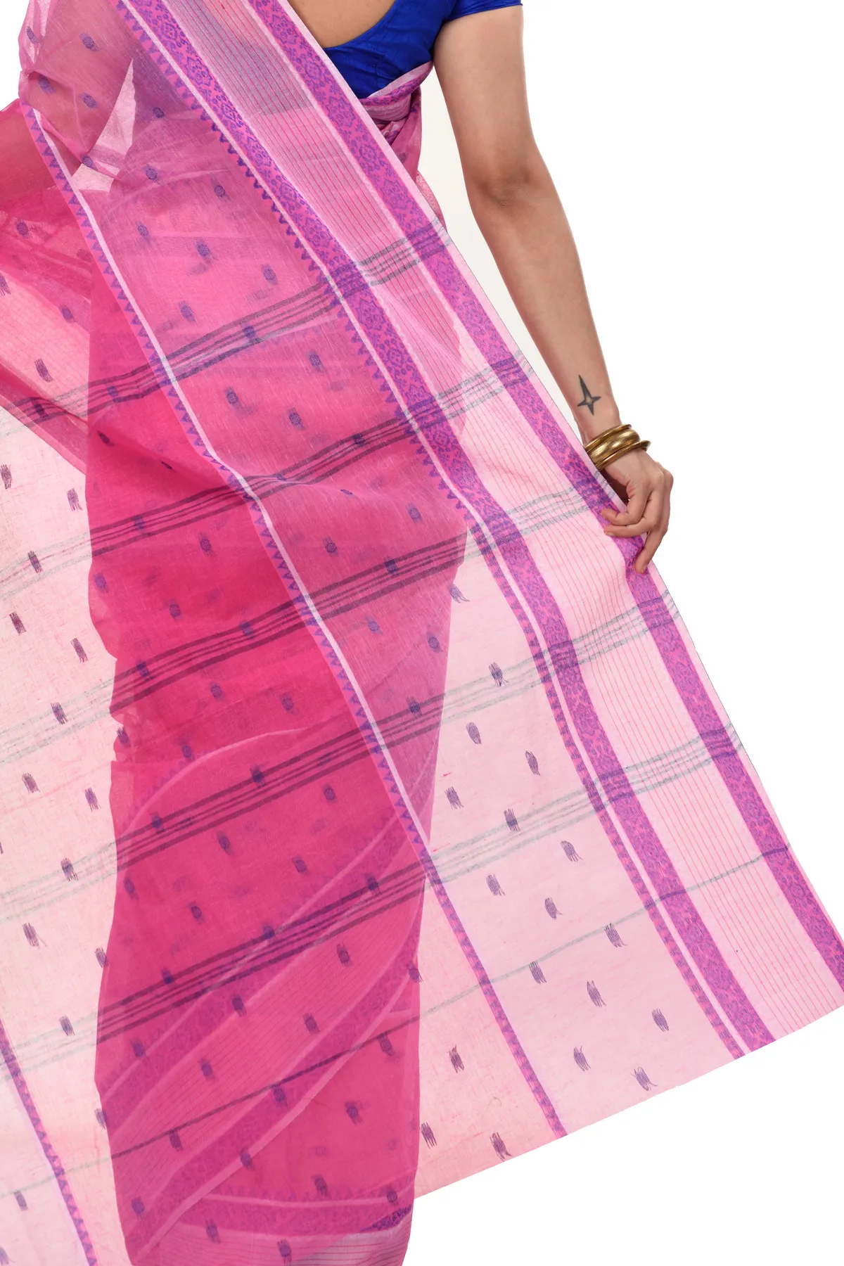 DipDiya Pure Cotton Pink Debdash Tradition in Every Thread Tant Sarees