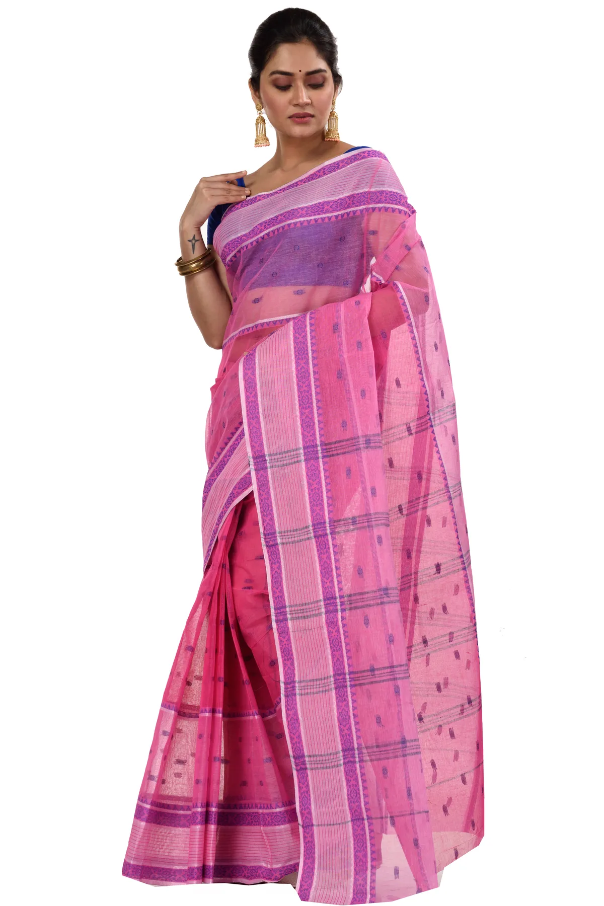 DipDiya Pure Cotton Pink Debdash Tradition in Every Thread Tant Sarees