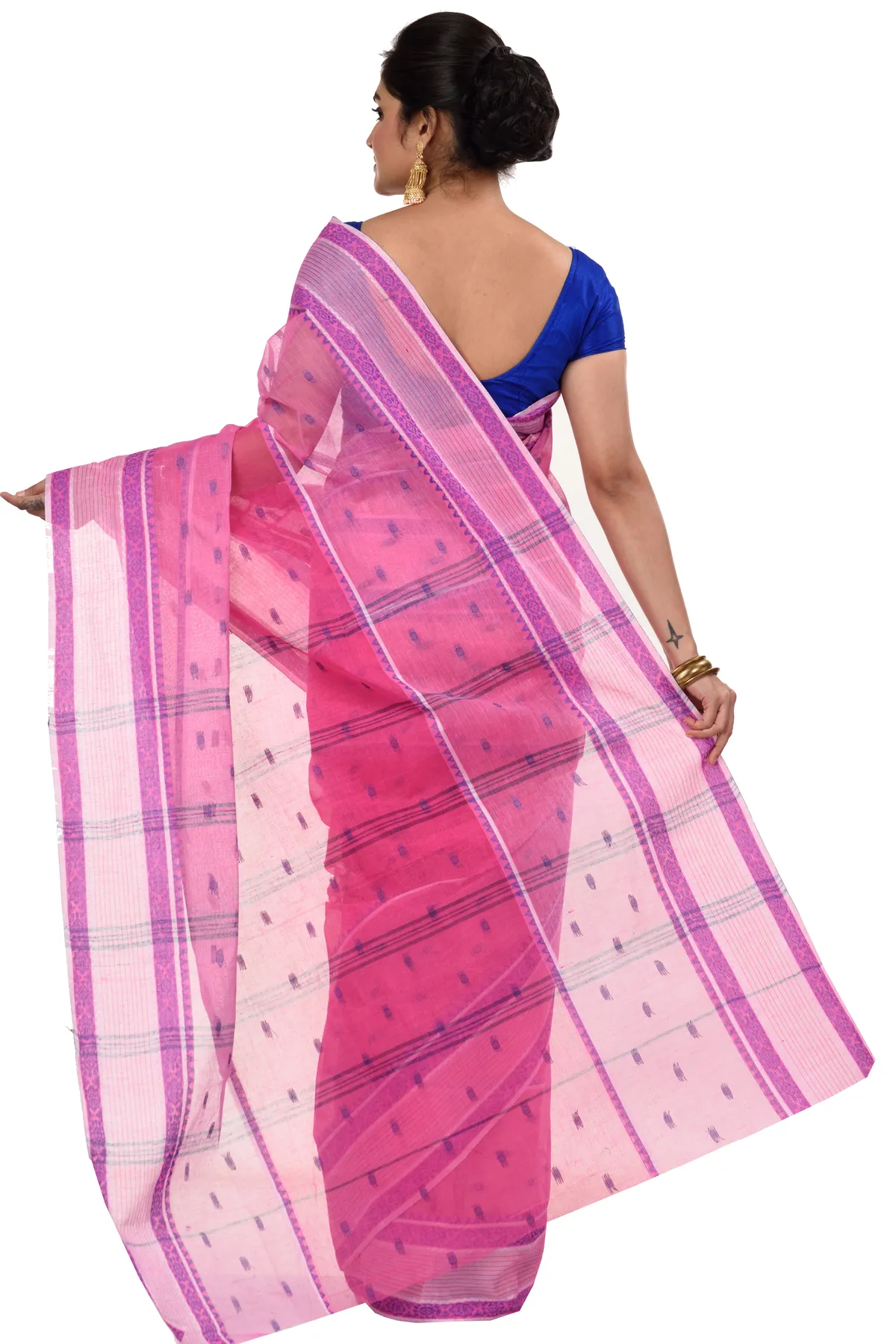 DipDiya Pure Cotton Pink Debdash Tradition in Every Thread Tant Sarees