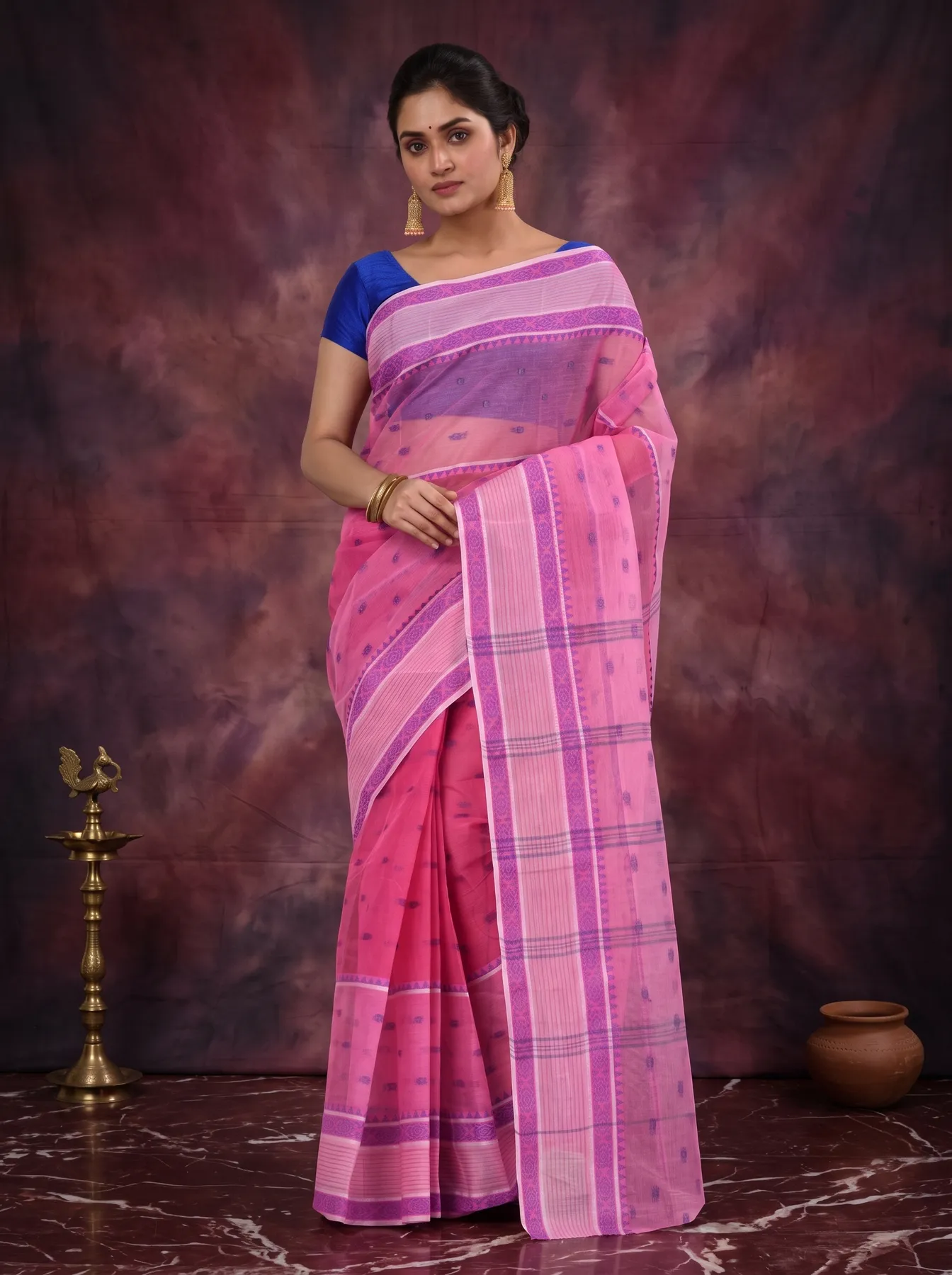 DipDiya Pure Cotton Pink Debdash Tradition in Every Thread Tant Sarees