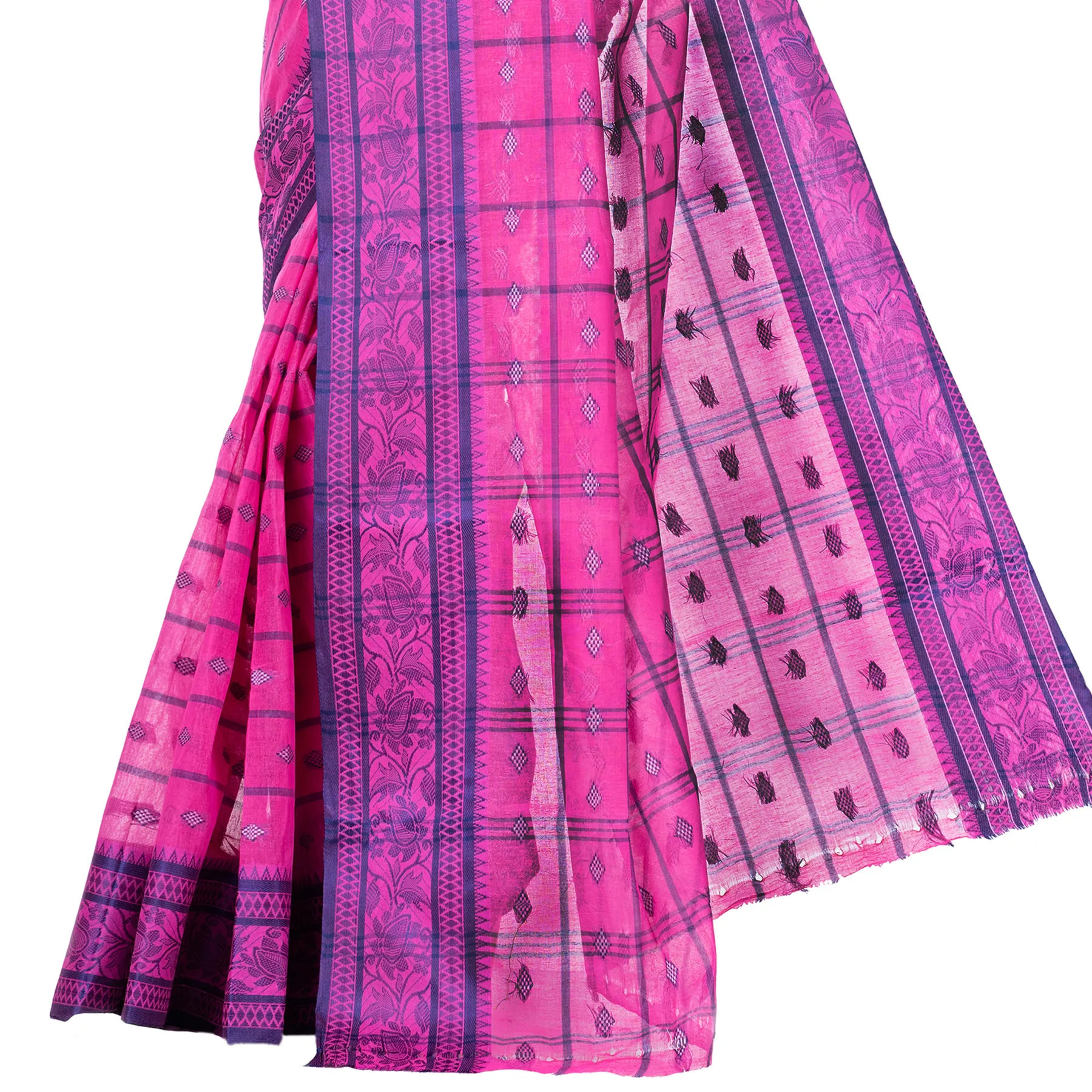 DipDiya Pure Cotton Pink Diamond Tant Heritage Elegance Tant Sarees