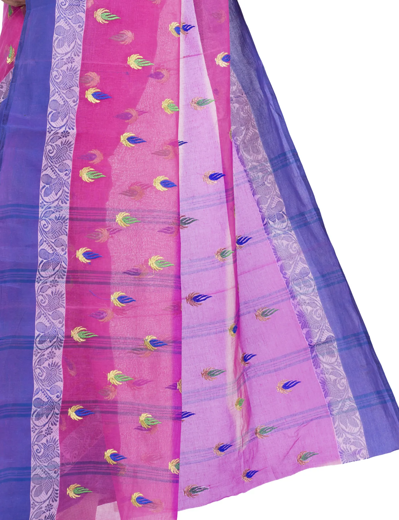 DipDiya Pure Cotton Pink Dip Embro Regal Bengali Embroidery Tant Sarees