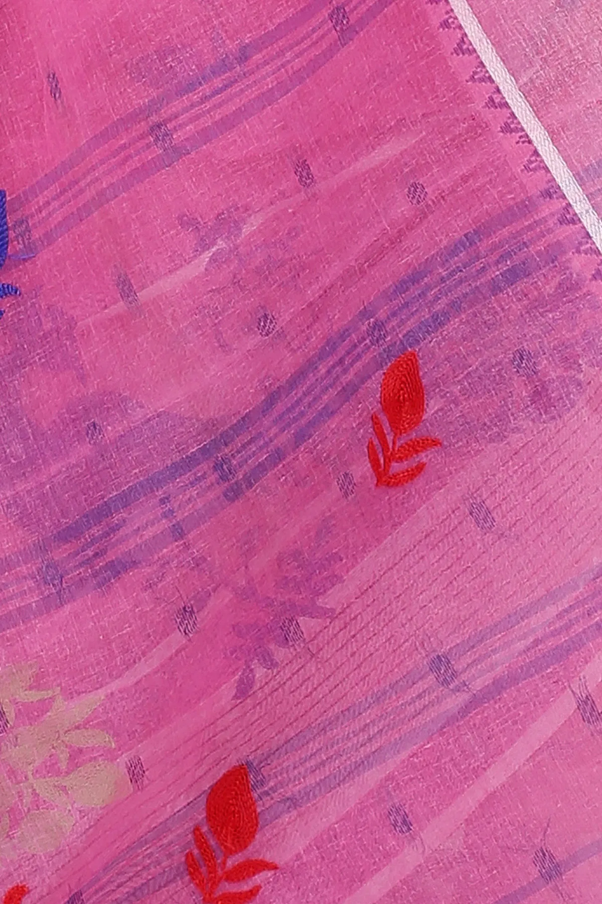 DipDiya Pure Cotton Pink Embi Debdash Moyur Woven with Tradition Embroidery Tant Sarees