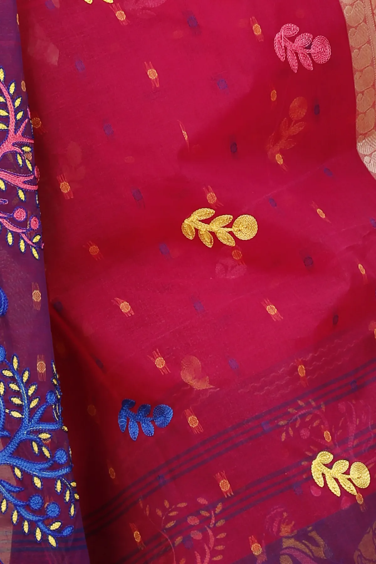 DipDiya Pure Cotton Pink Embi Ganga Agri Pure Bengali Grace Embroidery Tant Sarees