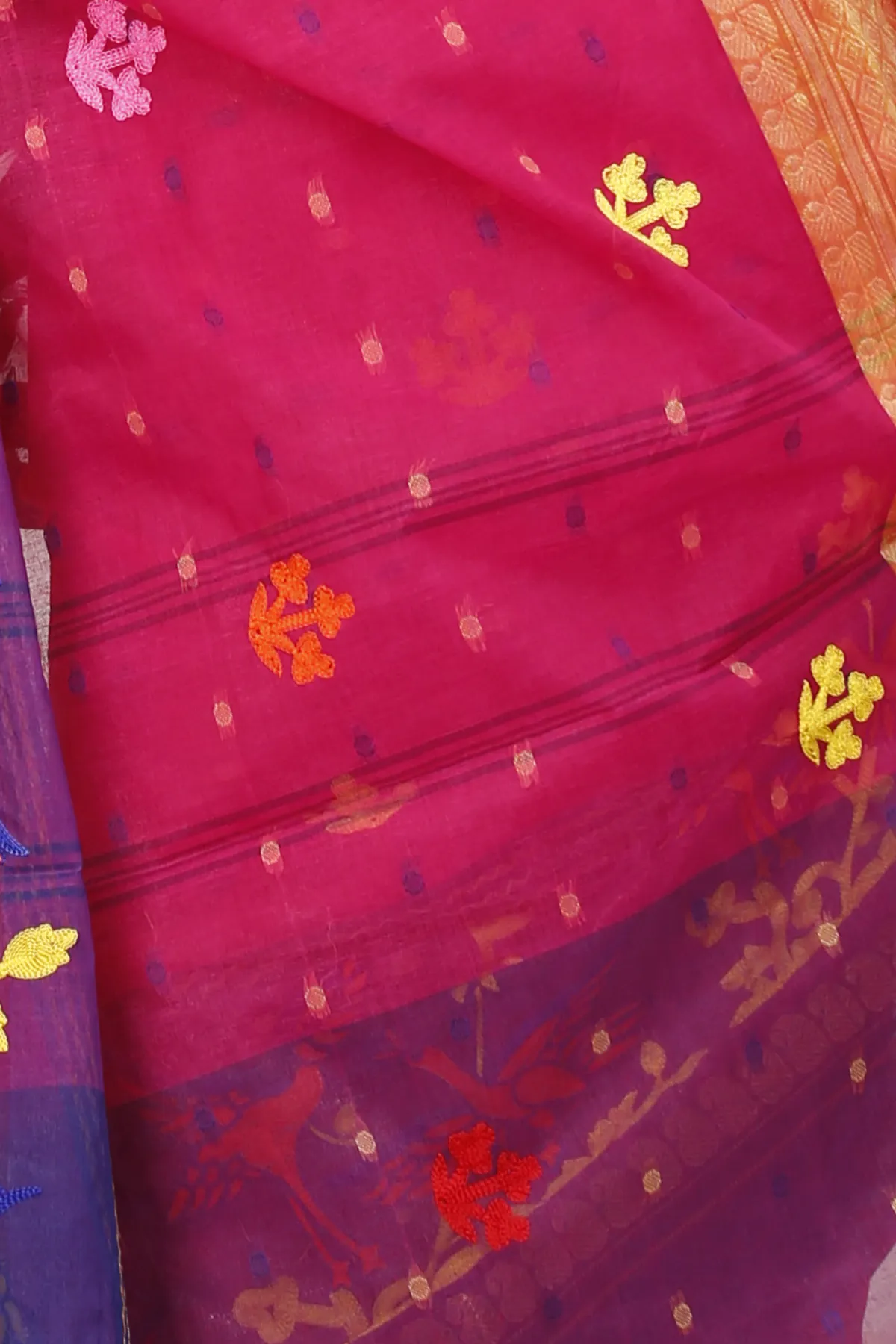 DipDiya Pure Cotton Pink Embi Ganga Bok Weaves with a Story Embroidery Tant Sarees