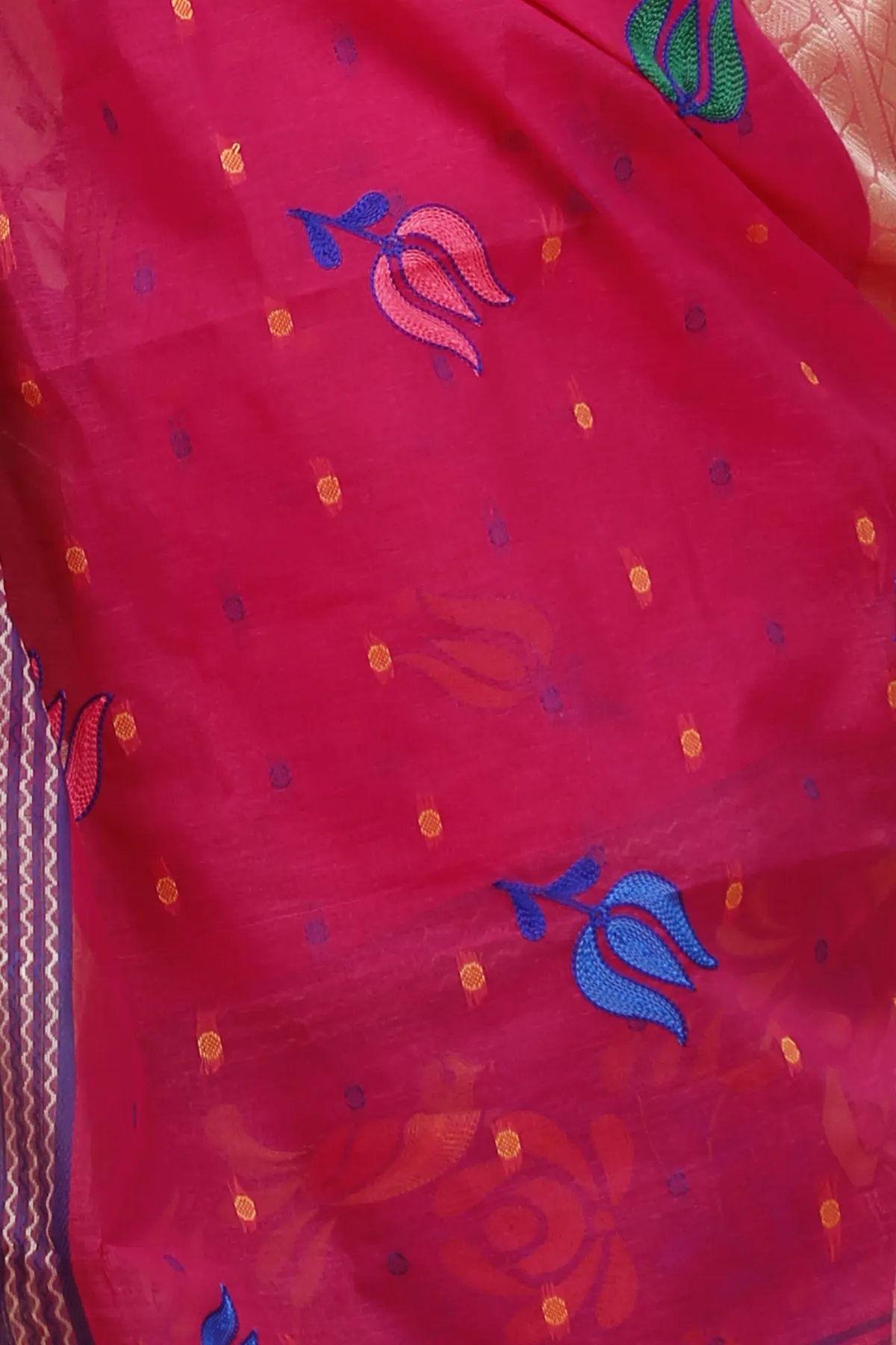 DipDiya Pure Cotton Pink Embi Ganga Sib Timeless Bengal Embroidery Tant Sarees