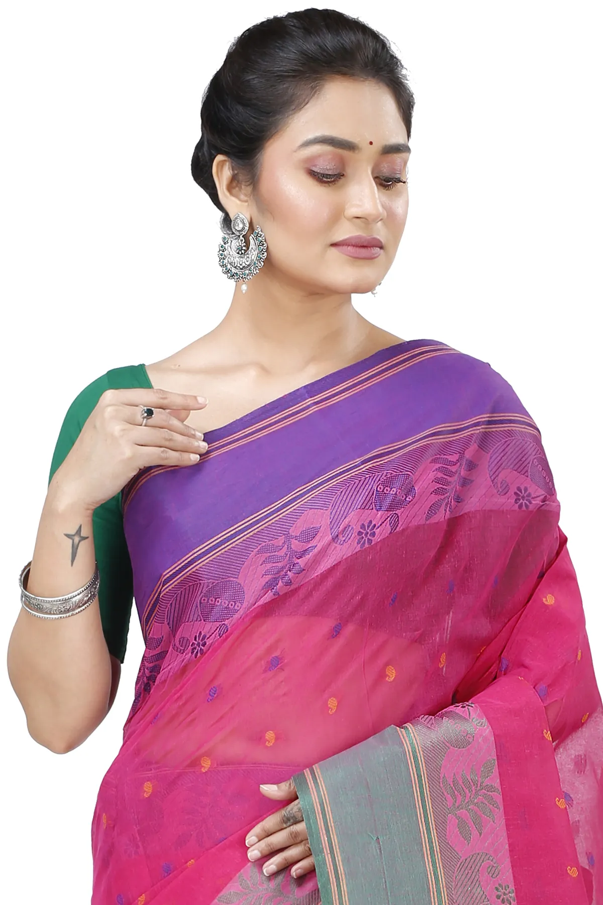 DipDiya Pure Cotton Pink Gitanjali Crafted with Soul Tant Sarees