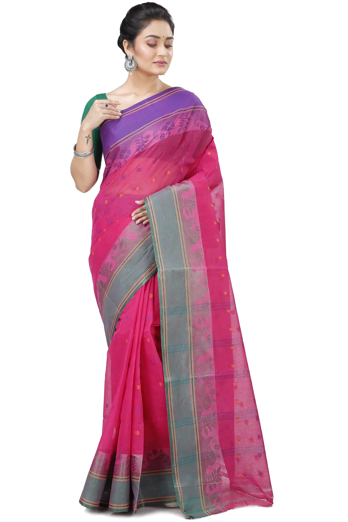 DipDiya Pure Cotton Pink Gitanjali Crafted with Soul Tant Sarees