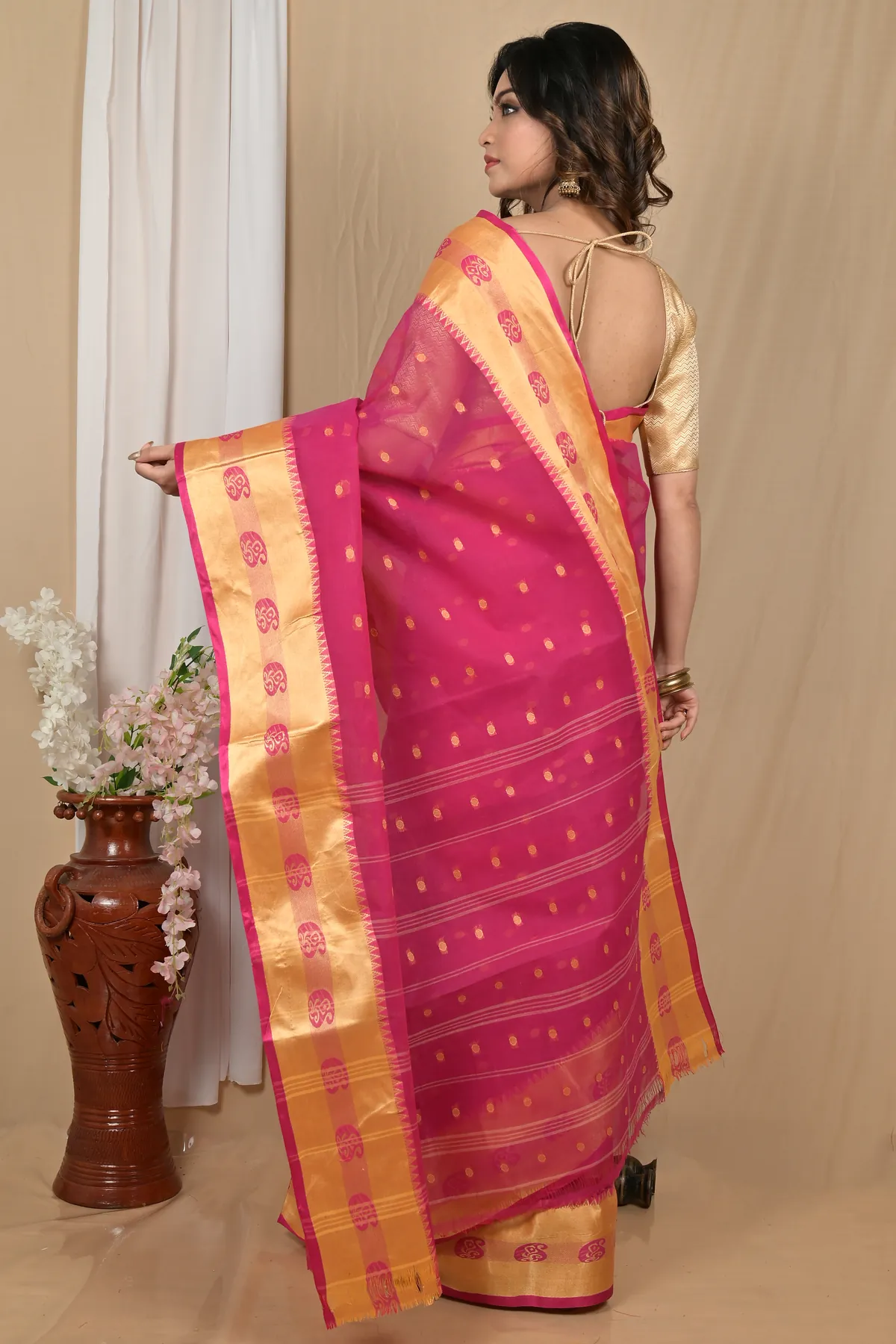 DipDiya Pure Cotton Pink Gold Achma Bengal’s Legacy Tant Sarees