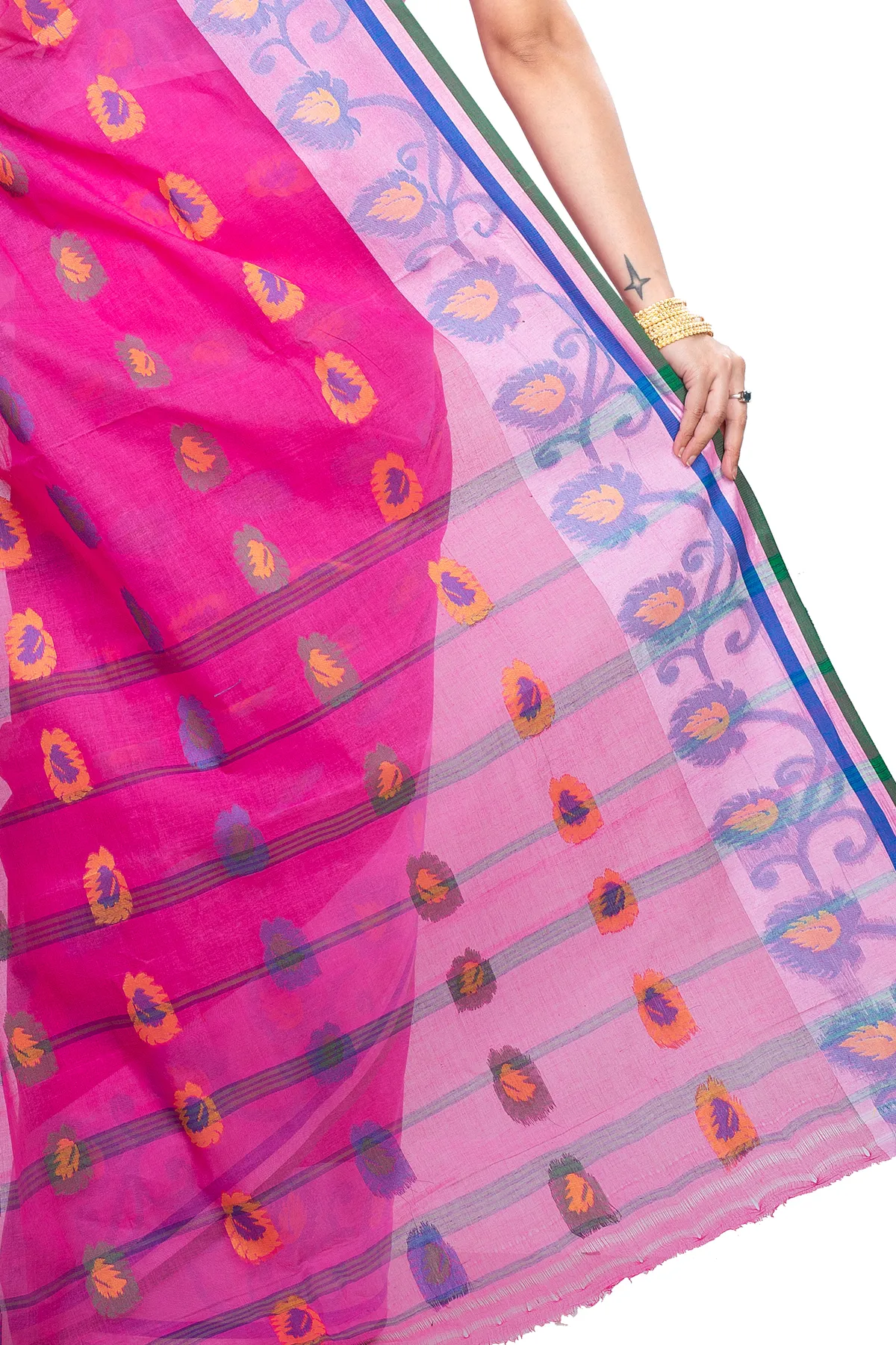 DipDiya Pure Cotton Pink HapChaka Classic Grace Tant Sarees