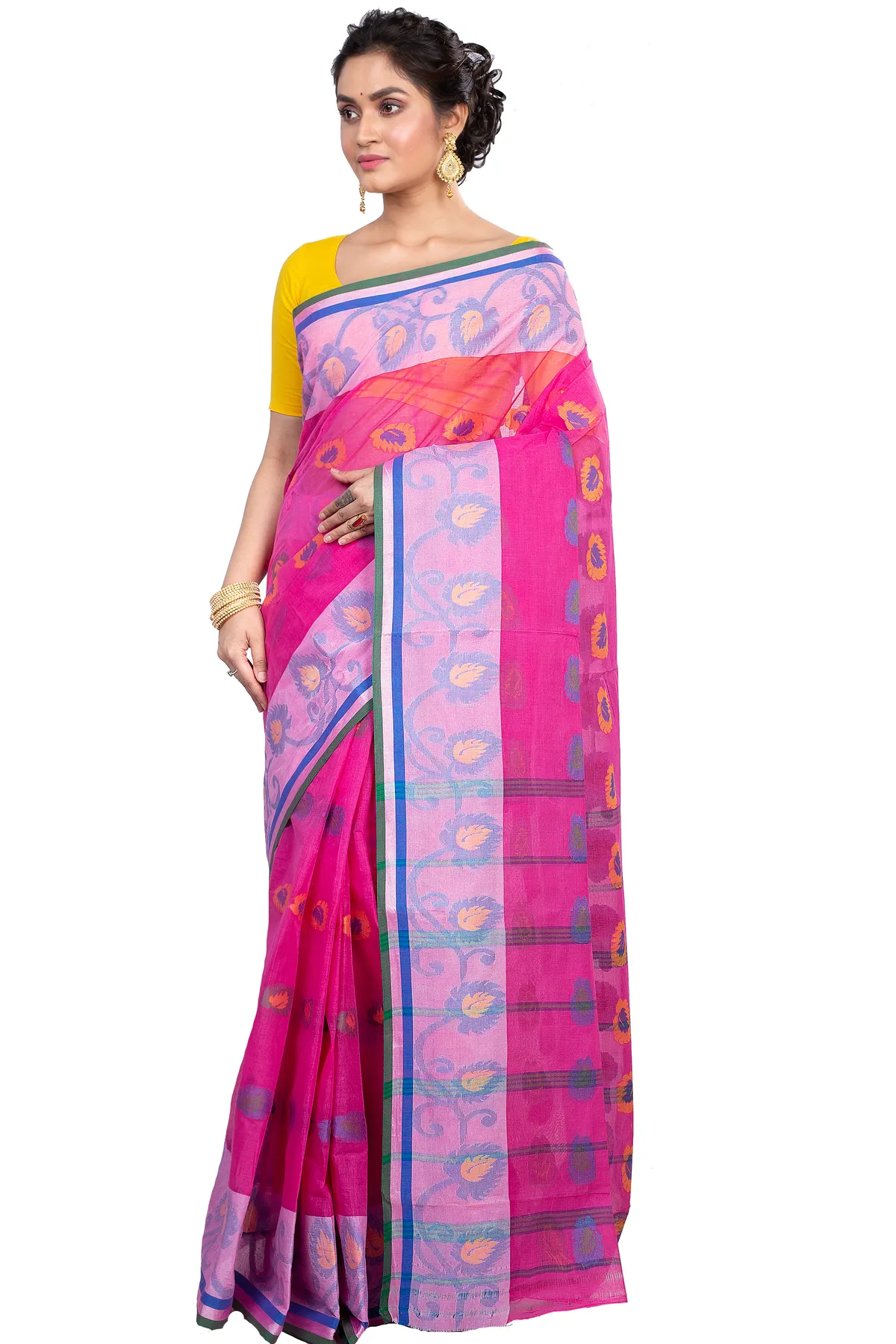 DipDiya Pure Cotton Pink HapChaka Classic Grace Tant Sarees