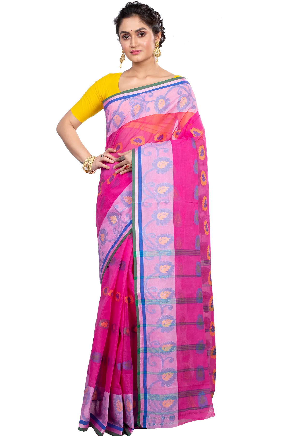 DipDiya Pure Cotton Pink HapChaka Classic Grace Tant Sarees