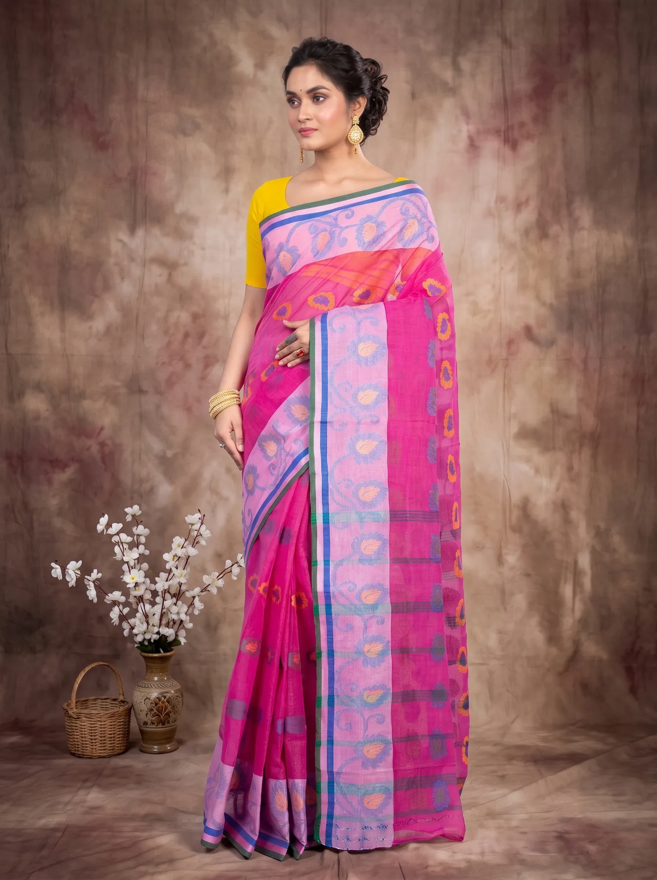 DipDiya Pure Cotton Pink HapChaka Classic Grace Tant Sarees