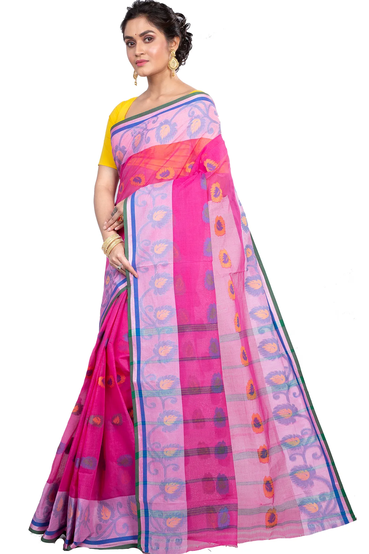 DipDiya Pure Cotton Pink HapChaka Classic Grace Tant Sarees
