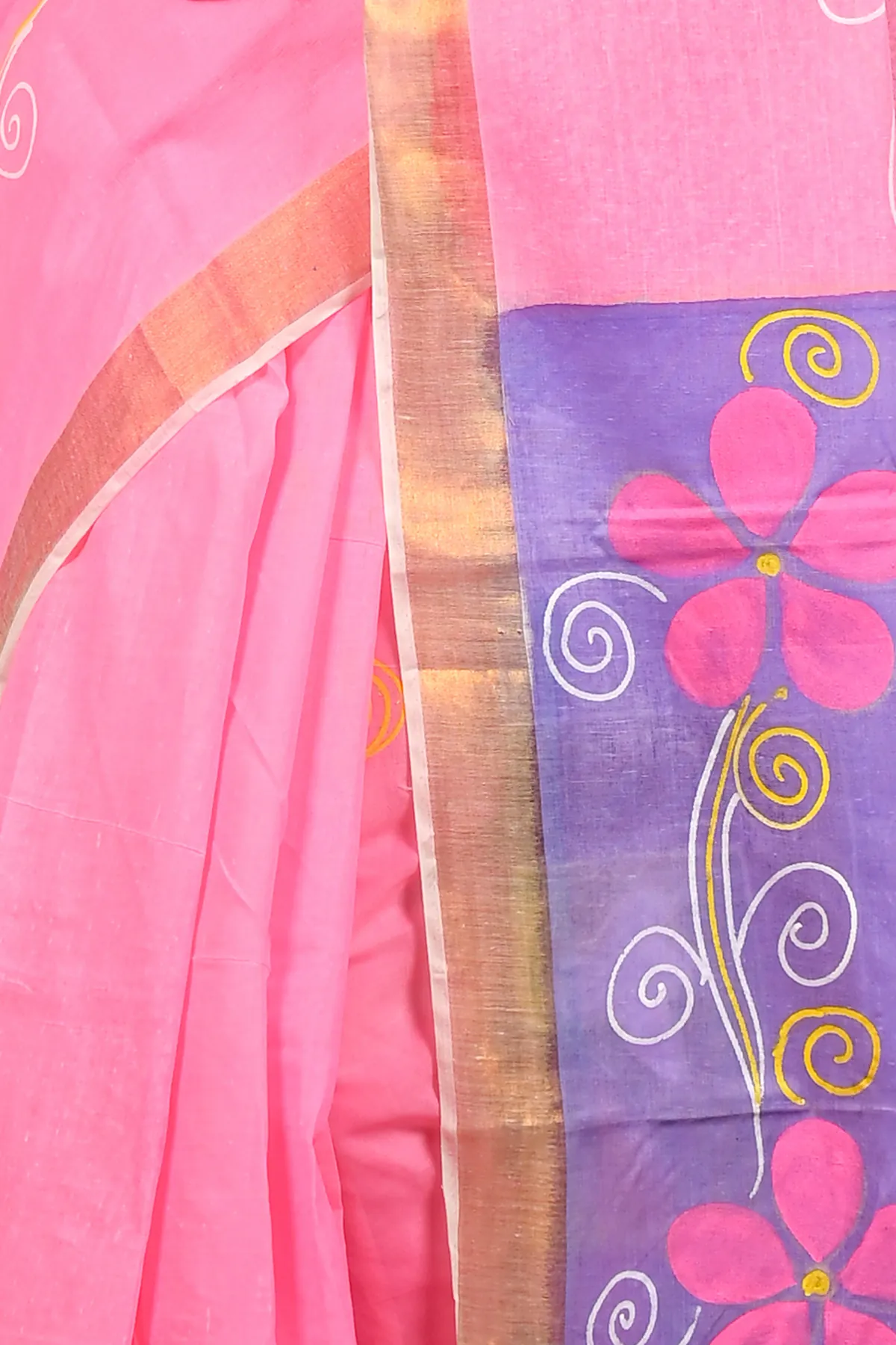 DipDiya Pure Cotton Pink Hataka Artisan Crafted Hand Painted Sarees