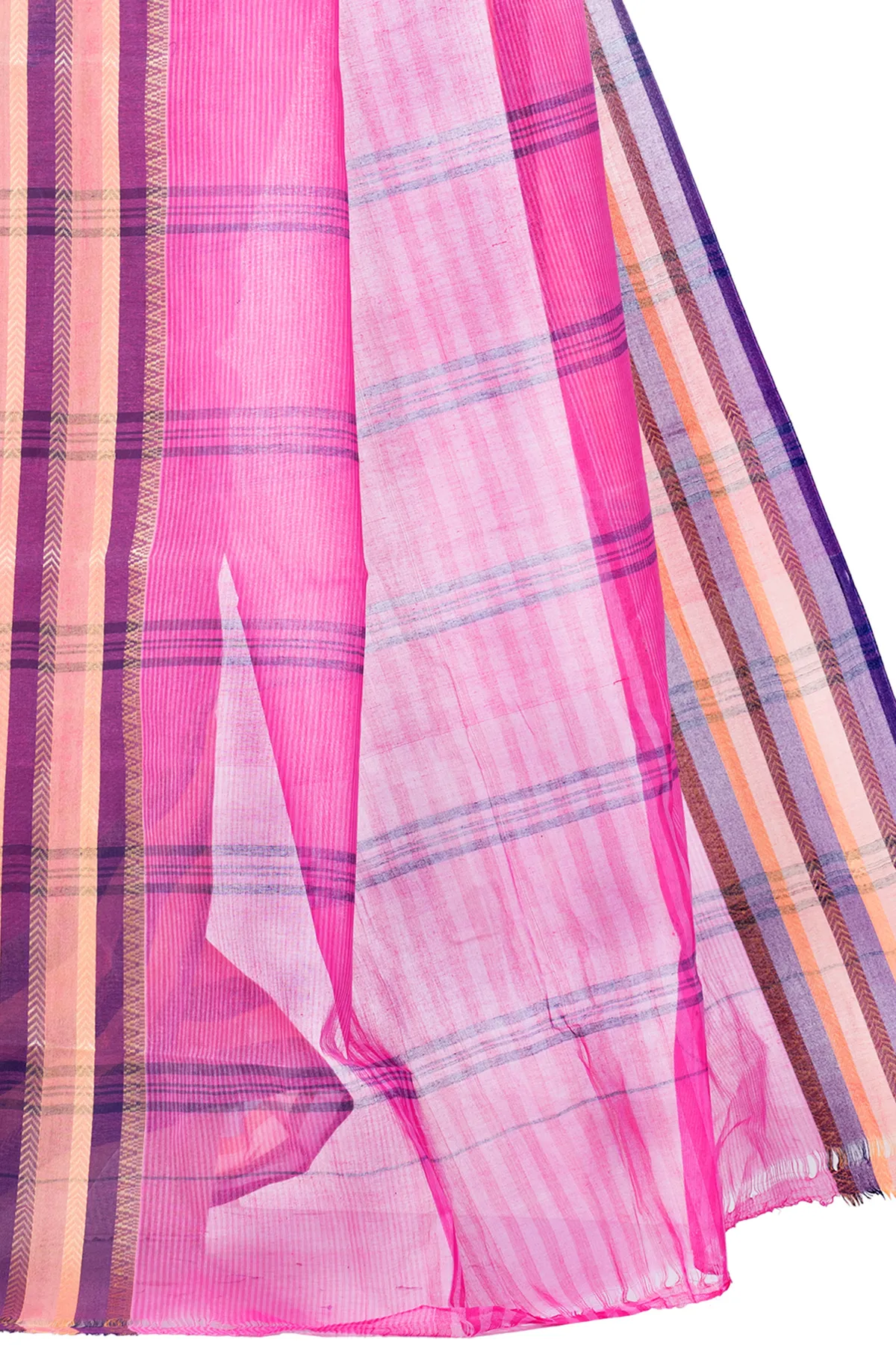 DipDiya Pure Cotton Pink Khajur Churi Strip Pure Bengali Grace Tant Sarees