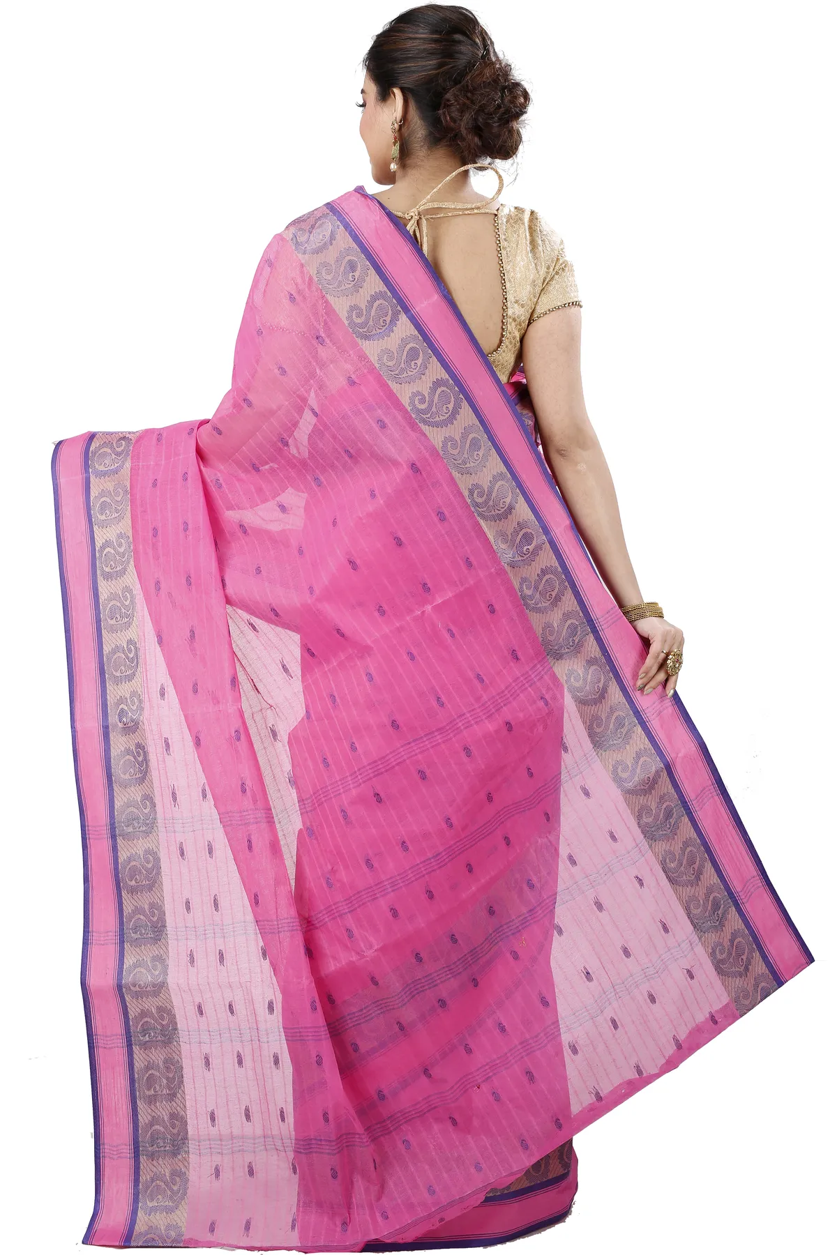 DipDiya Pure Cotton Pink Kolka Guti Heritage of Bengal Tant Sarees