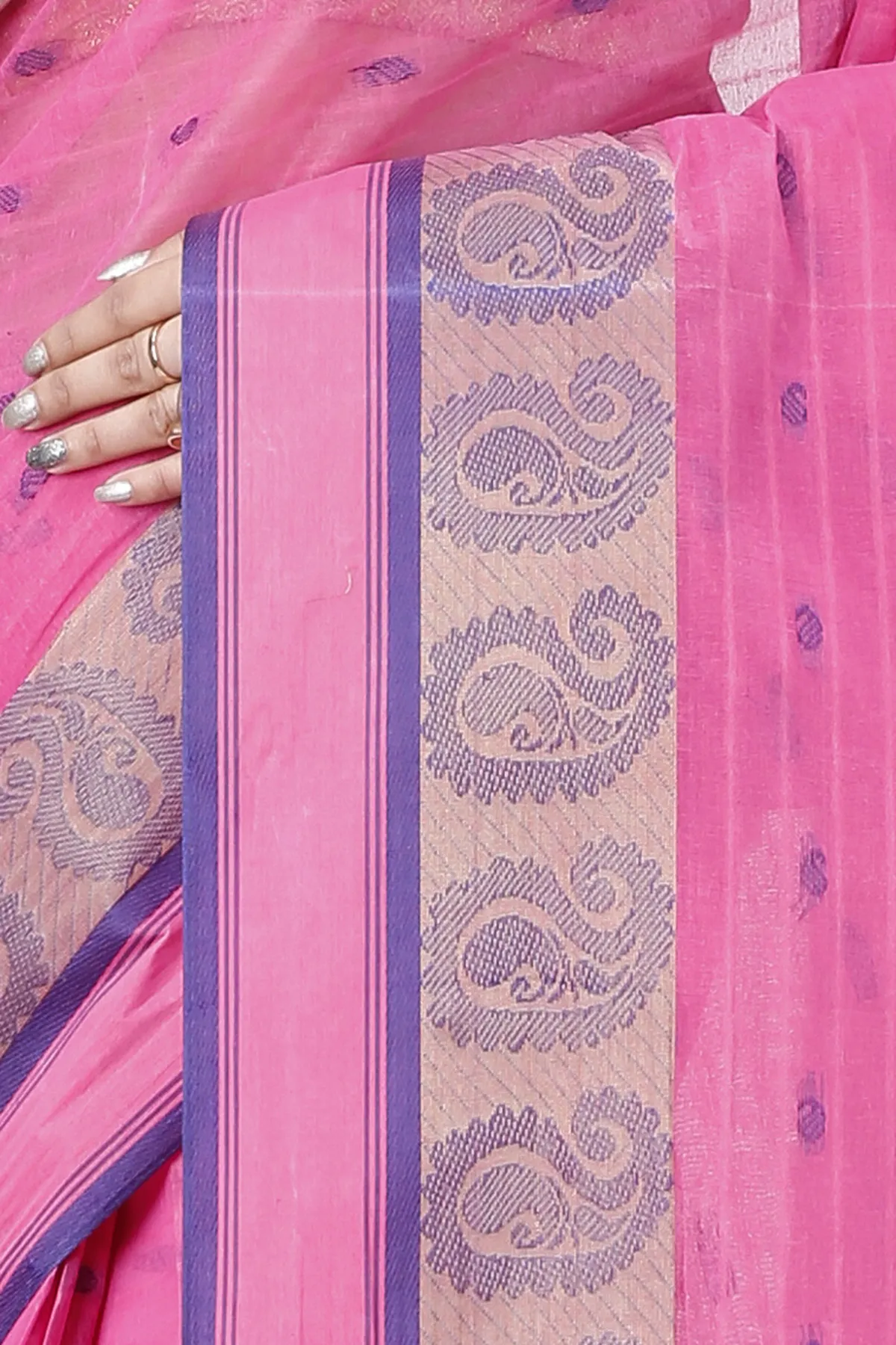 DipDiya Pure Cotton Pink Kolka Guti Heritage of Bengal Tant Sarees