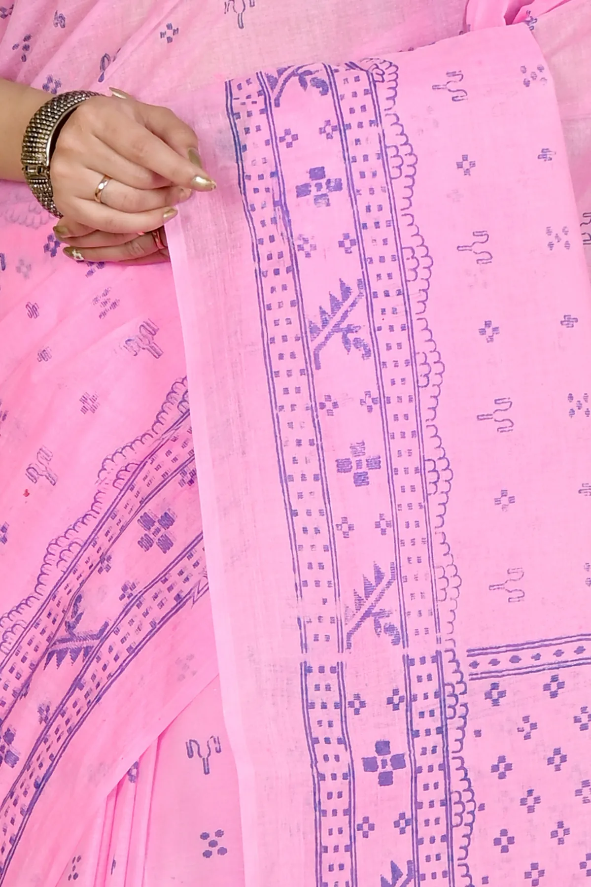 DipDiya Pure Cotton Pink Liko Bengal’s Legacy Printed Tant Sarees