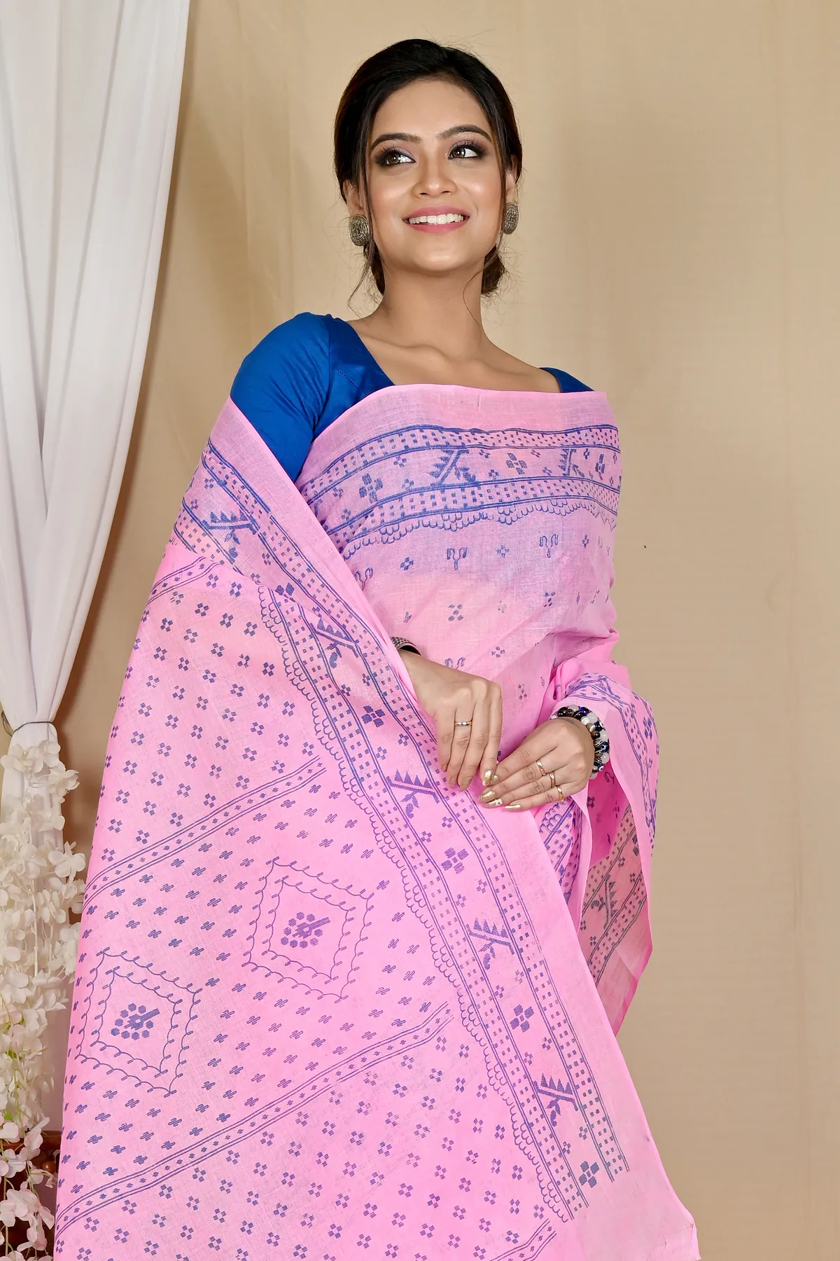 DipDiya Pure Cotton Pink Liko Bengal’s Legacy Printed Tant Sarees