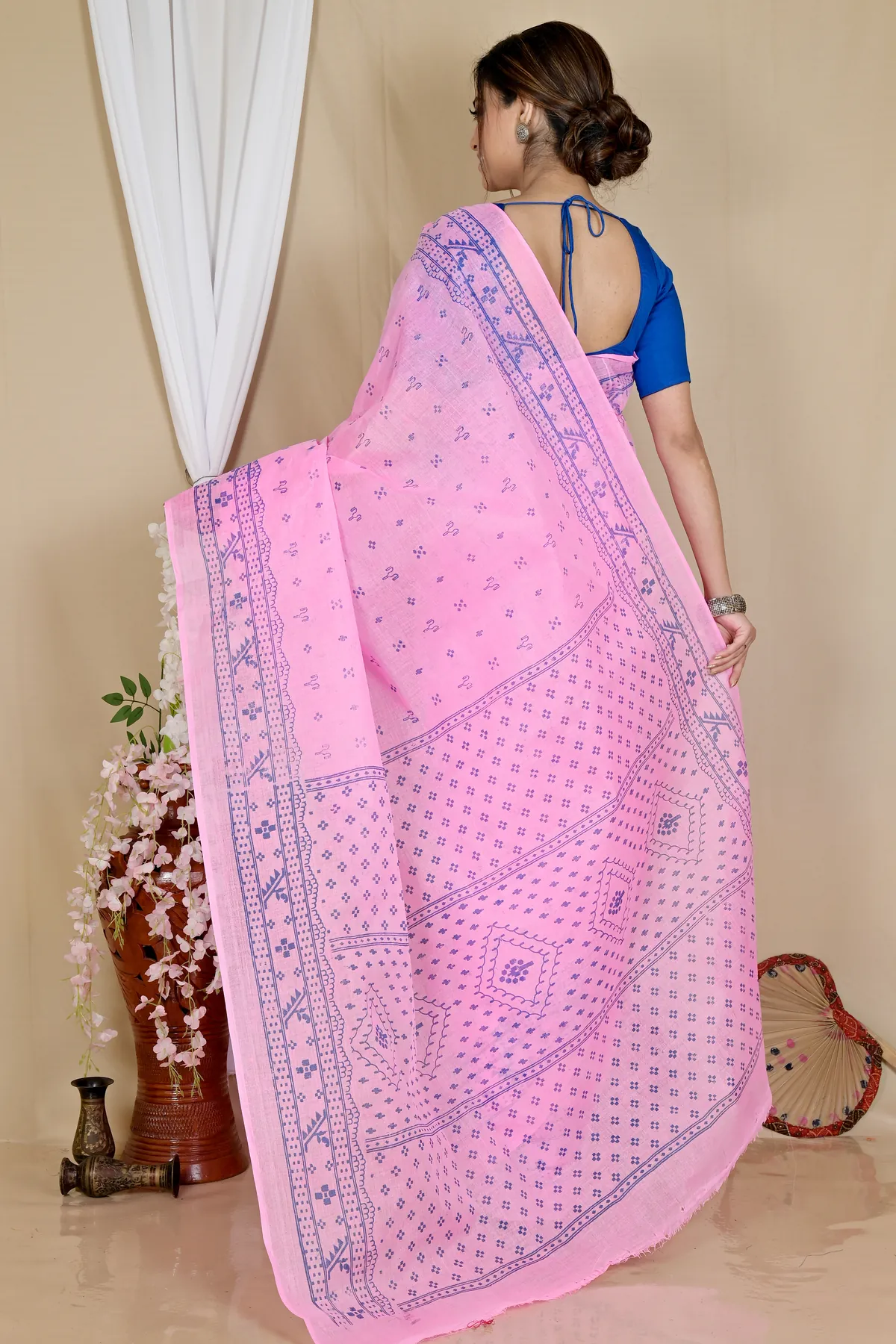 DipDiya Pure Cotton Pink Liko Bengal’s Legacy Printed Tant Sarees