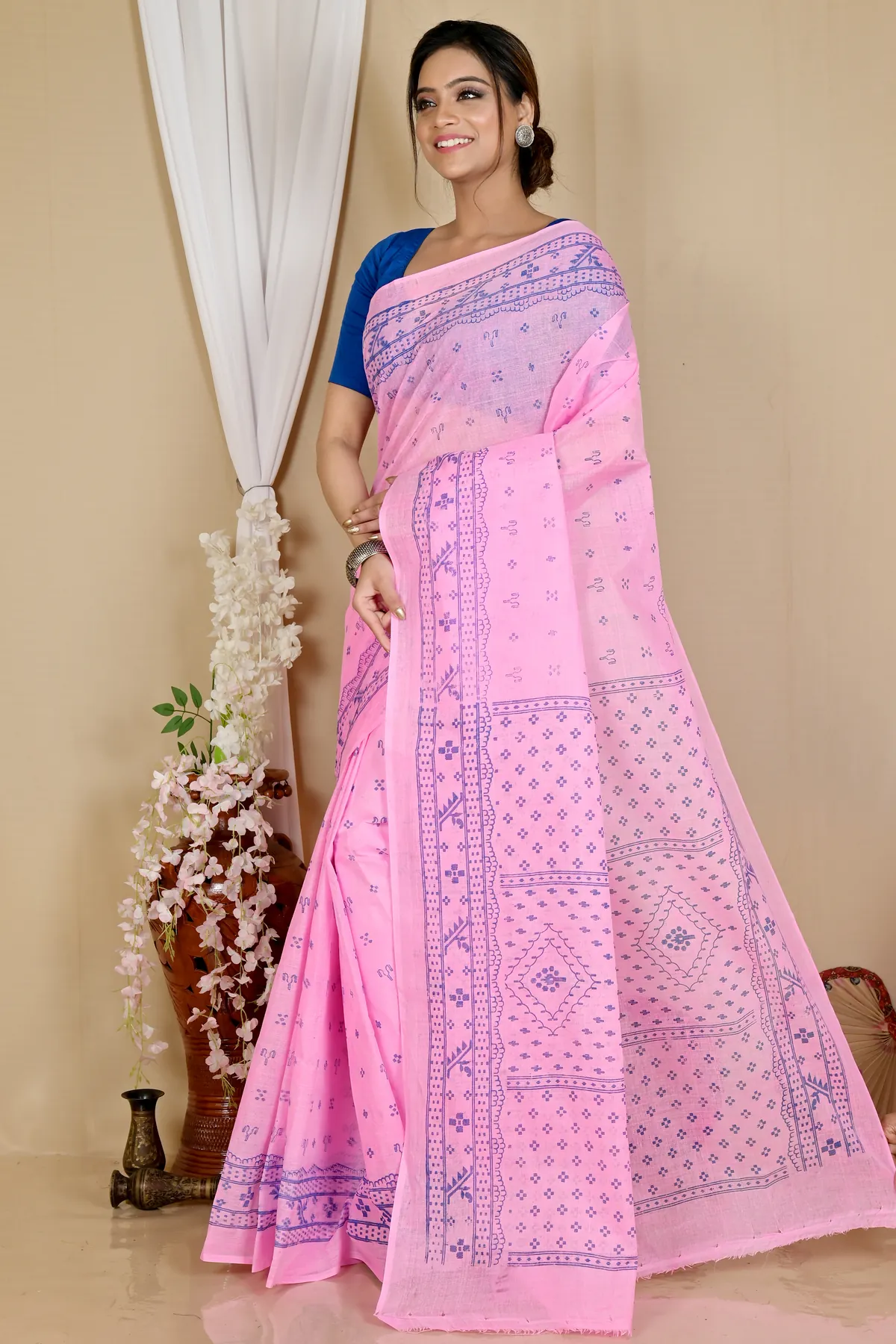 DipDiya Pure Cotton Pink Liko Bengal’s Legacy Printed Tant Sarees
