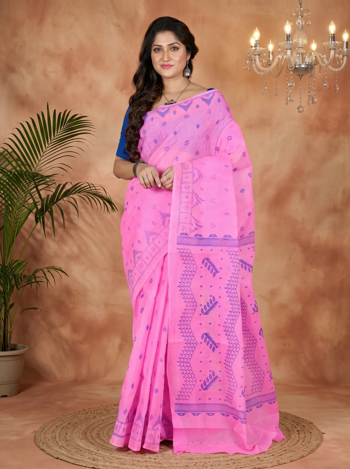DipDiya Pure Cotton Pink Lupata Masterfully Woven Printed Tant Sarees