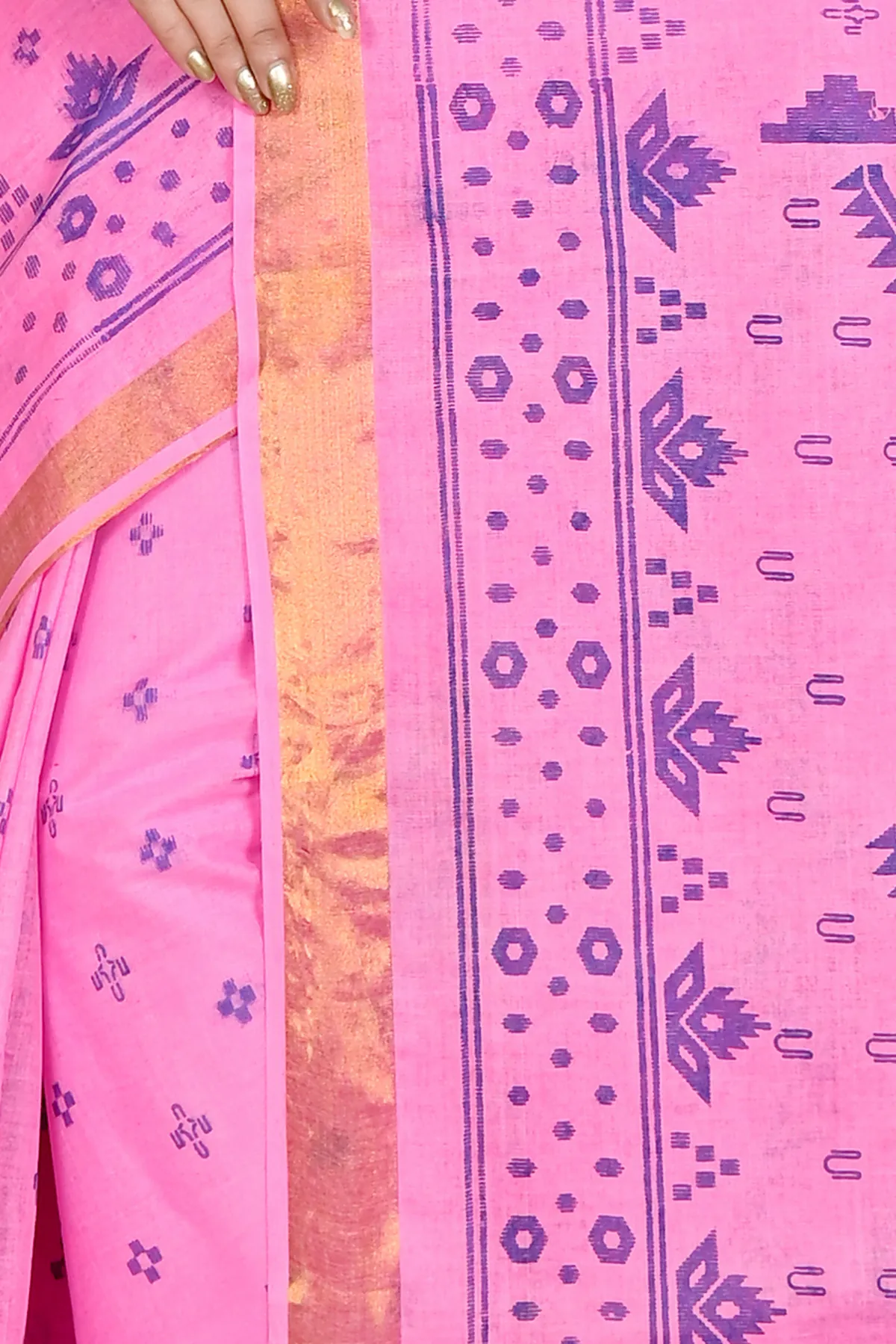 DipDiya Pure Cotton Pink Luvna Essence of Bengal Printed Tant Sarees