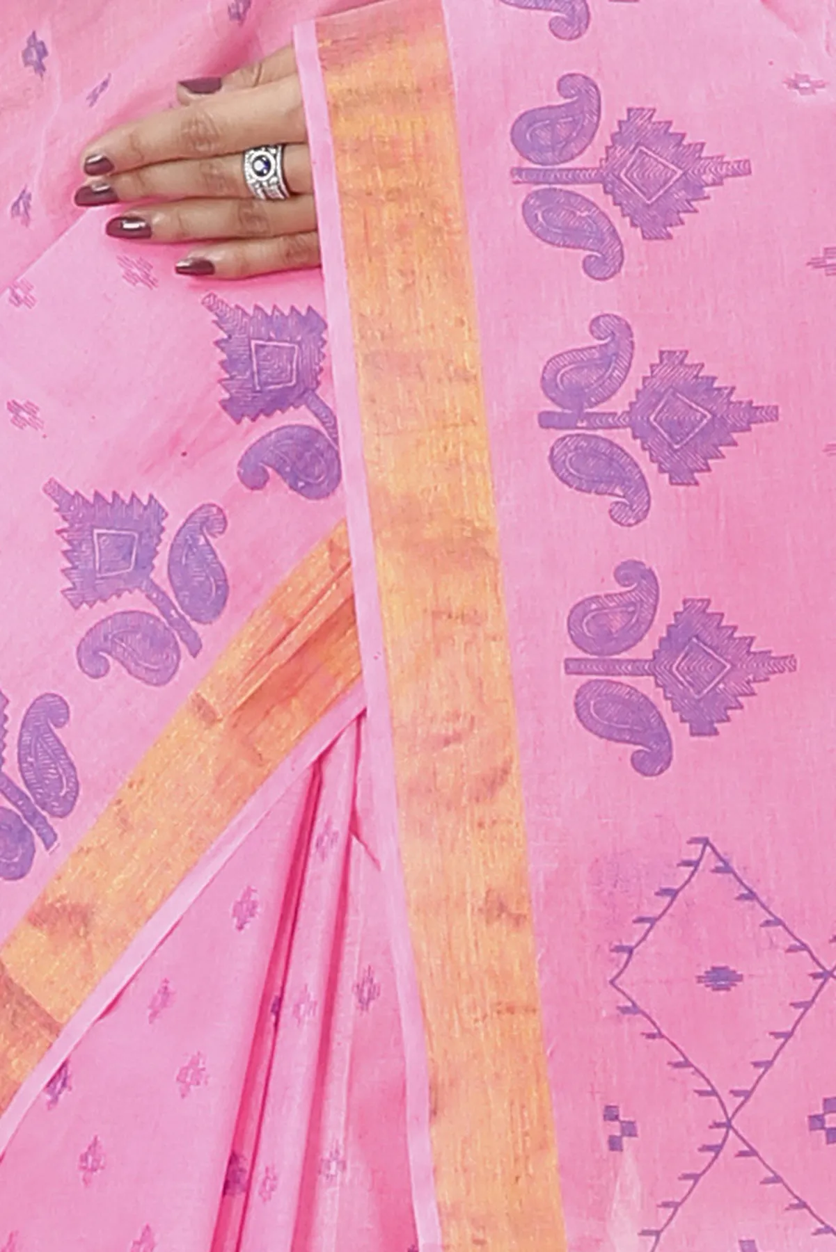 DipDiya Pure Cotton Pink Luvya Wrapped in Heritage Printed Tant Sarees