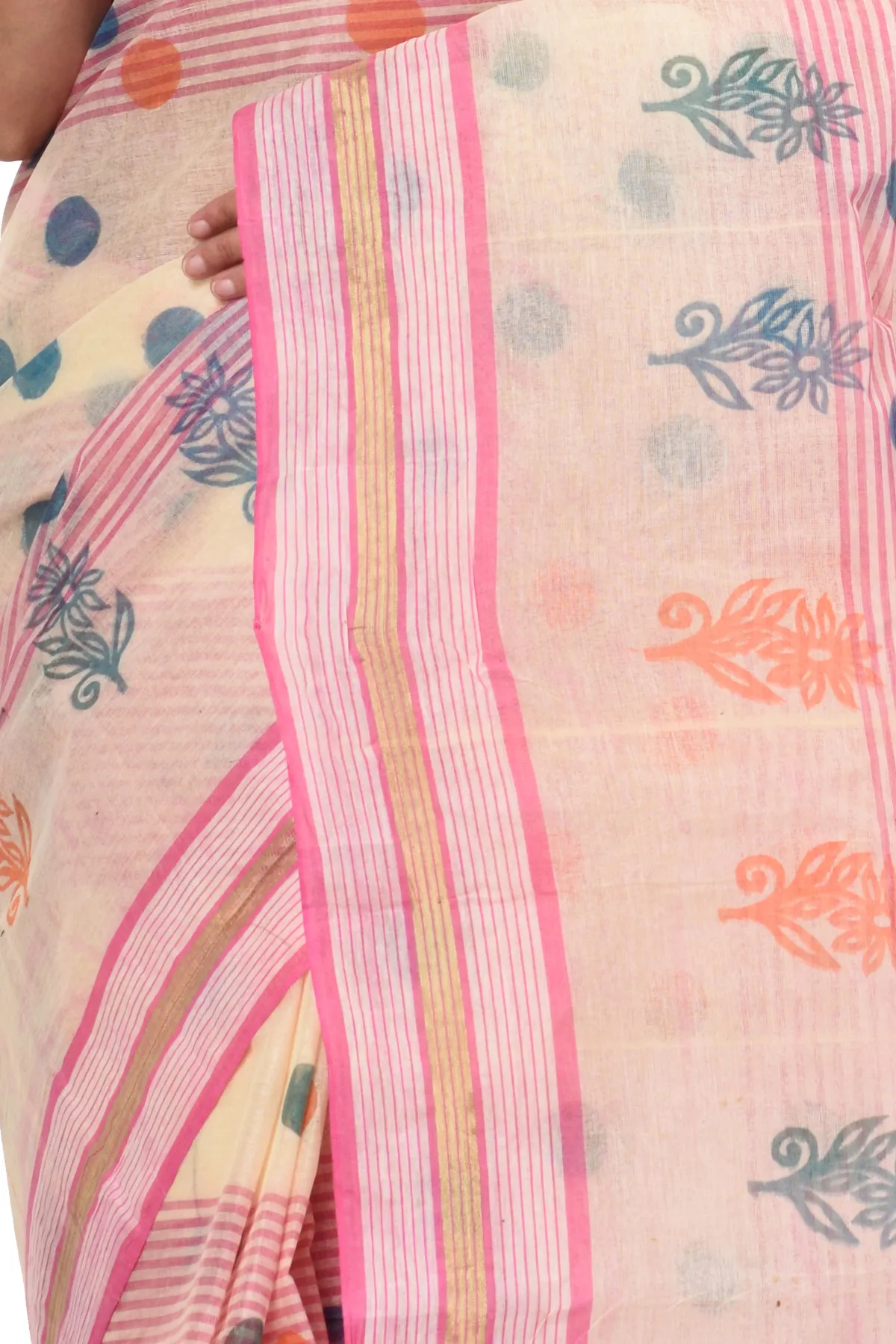 DipDiya Pure Cotton Pink Matha Saree Grace of Bengal Printed Tant Sarees