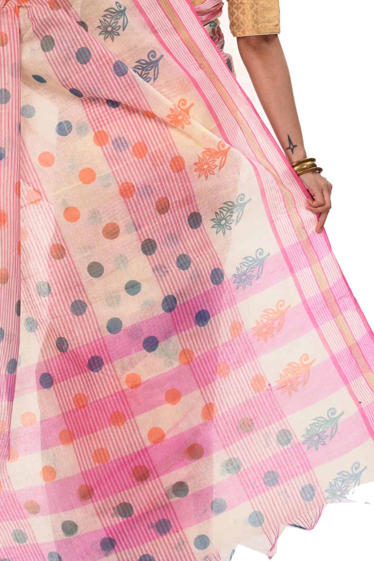 DipDiya Pure Cotton Pink Matha Saree Grace of Bengal Printed Tant Sarees